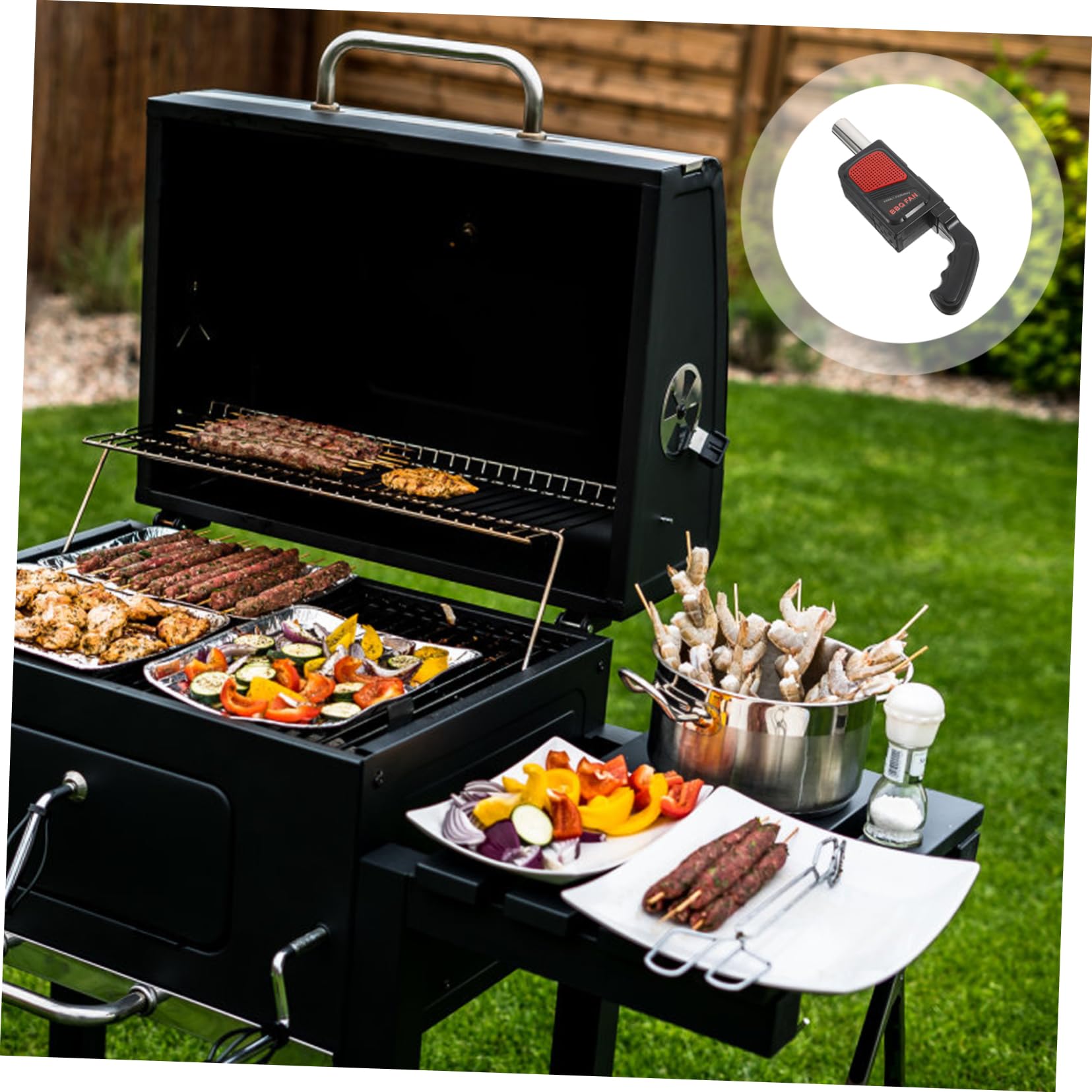 Soffiatore Elettrico per Barbecue 2 Pezzi Nero Abs e Acciaio | Funziona 4 Batterie Aa, Design a Soffio Elettrico, Uso per Picnic All'aperto e Grigliate Itineranti
