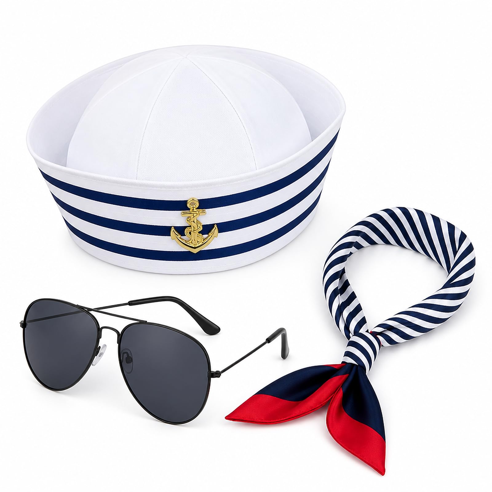 3PCS Sailor Hat, Captains Hat,Sailor Outfit For Nautical Themed Party Decor