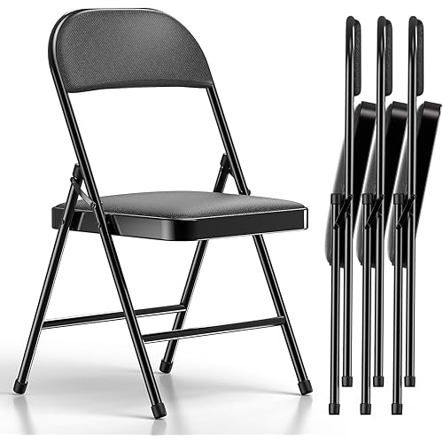 Nazhura 4 Pack Folding Chairs, Fabric Dining Chair Set with Padded Cushion and Back, Indoor Outdoo Seat for Home Office Events Wedding Party (Charcoal Fabric Seating)