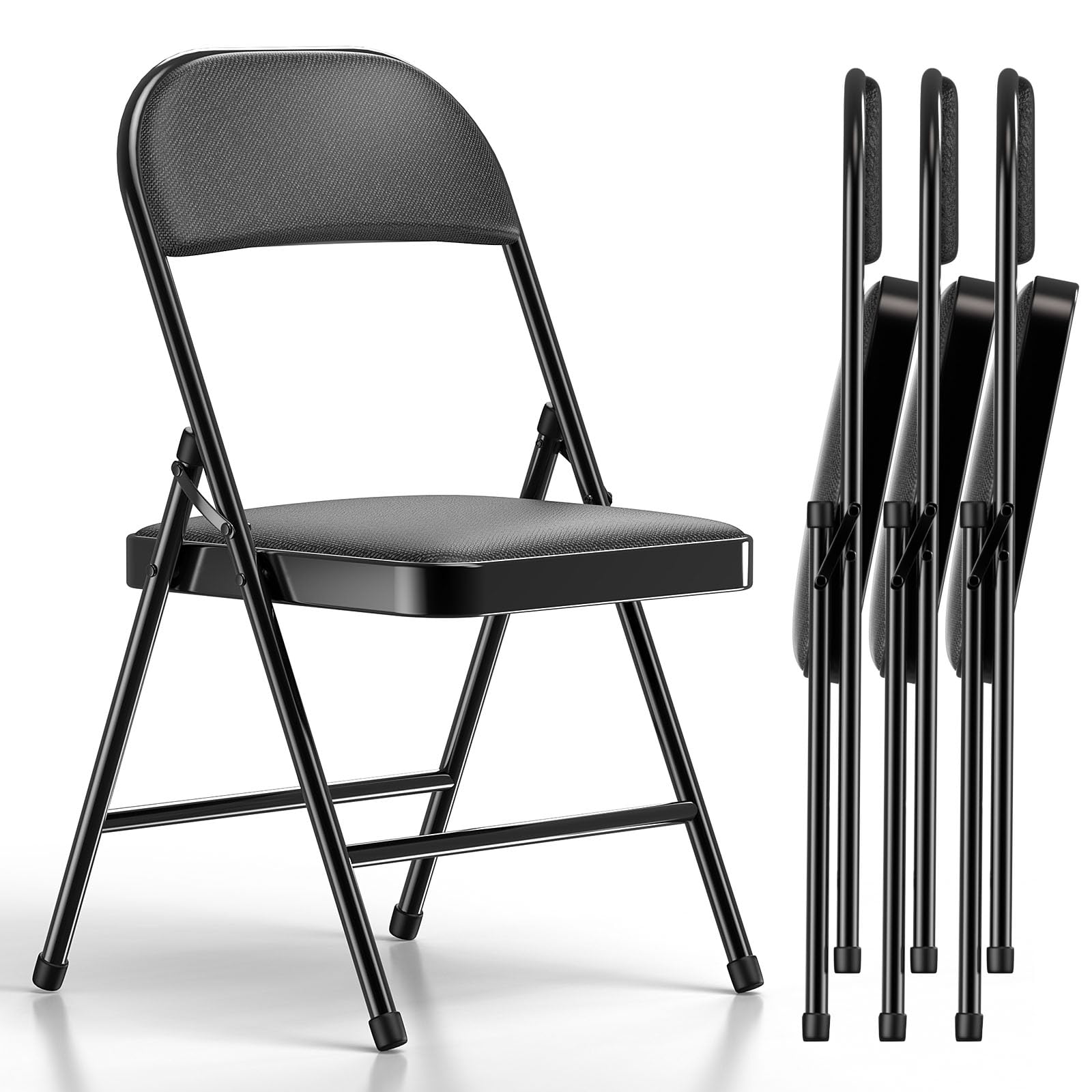 Nazhura 4 Pack Folding Chairs, Fabric Dining Chair Set with Padded Cushion and Back, Indoor Outdoo Seat for Home Office Events Wedding Party (Charcoal Fabric Seating)