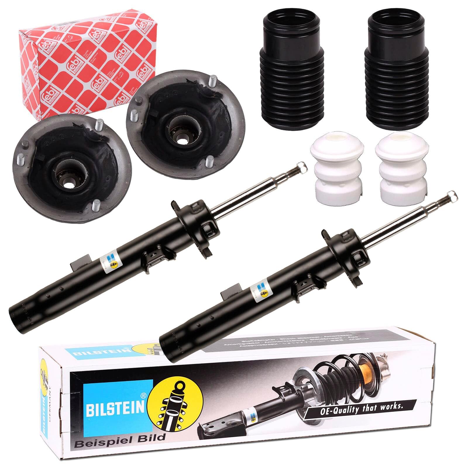2x Bilstein B4 Stossdämpfer + Febi Domlager vorne | 22-144249 + 22-144263 + 22108 + 910084 Kompatibel mit 1 (E81),1 (E87)