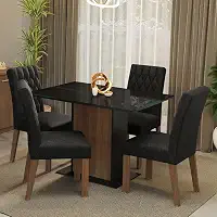 Conjunto Sala de Jantar Mesa Tampo de Vidro 4 Cadeiras Rustic/preto/oxford Reale Madesa