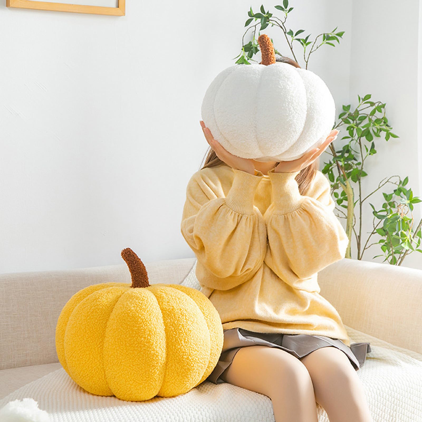 Coussin Déco Citrouille En Velours Teddy – Forme 3D, Rembourrage Coton, Tailles 20/28/35 Cm – Décoration Halloween Et Automne
