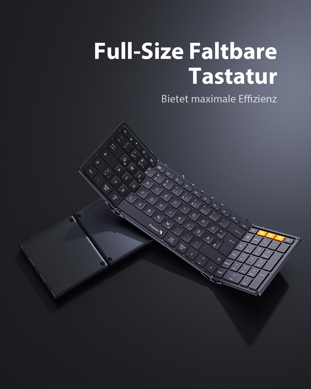 ProtoArc Tastiera Bluetooth pieghevole con tastierino numerico XK01, tastiera pieghevole ricaricabile senza fili, mini tastiera con 3 canali Bluetooth per iOS, Android, Windows, Tablet – Nero