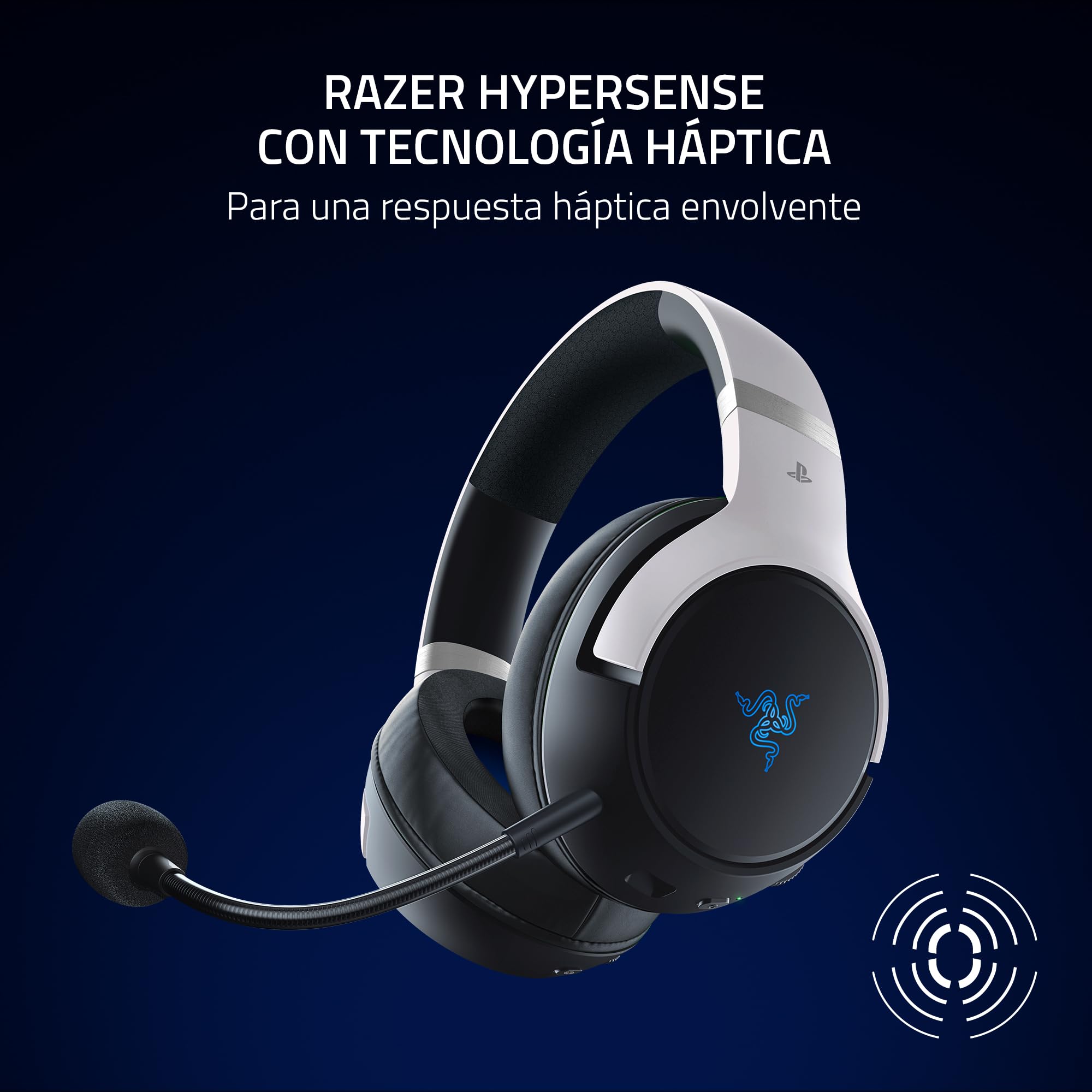Razer Kaira HyperSpeed (con Licencia Playstation) - Auriculares inalámbricos de Juego para Playstation - 2,4 HyperSpeed y Bluetooth (Triforce 50mm, micrófono HyperClear, multiplataforma) Blanco