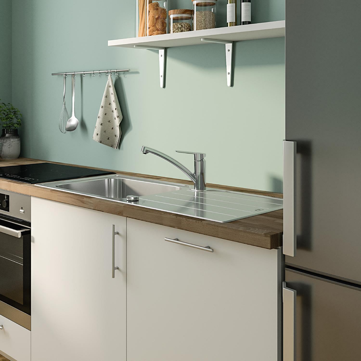 GROHE Start Eco, Küchenarmatur mit flachem Auslauf (Wasserhahn für die Küche, praktischer 140° Schwenkbereich, isolierte Wasserwege für mehr Hygiene, einfache Spülbecken-Montage), chrom, 31685000