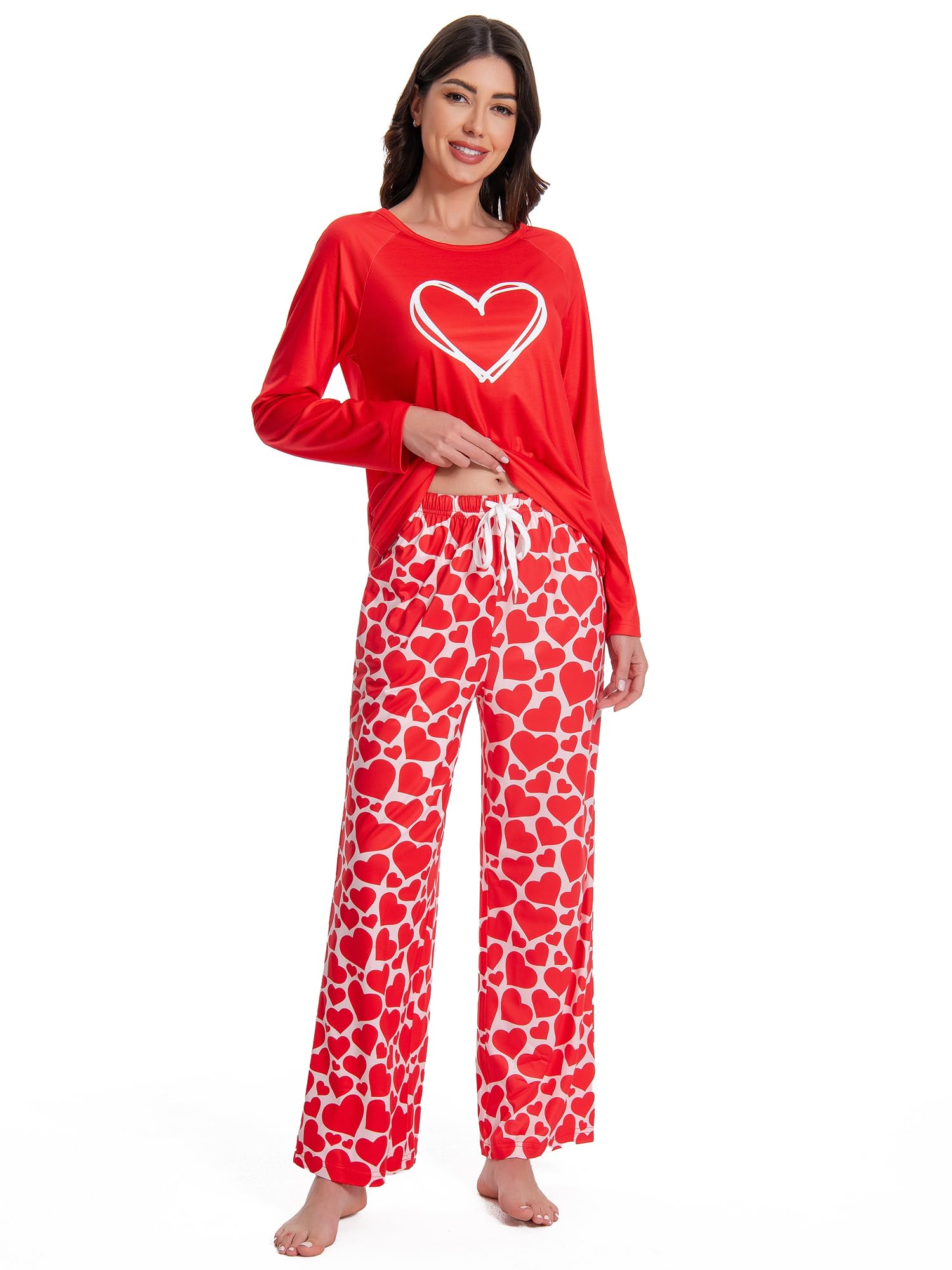 Conjunto de pijama a juego para parejas para mujeres y hombres, ropa de dormir de manga larga con bolsillo