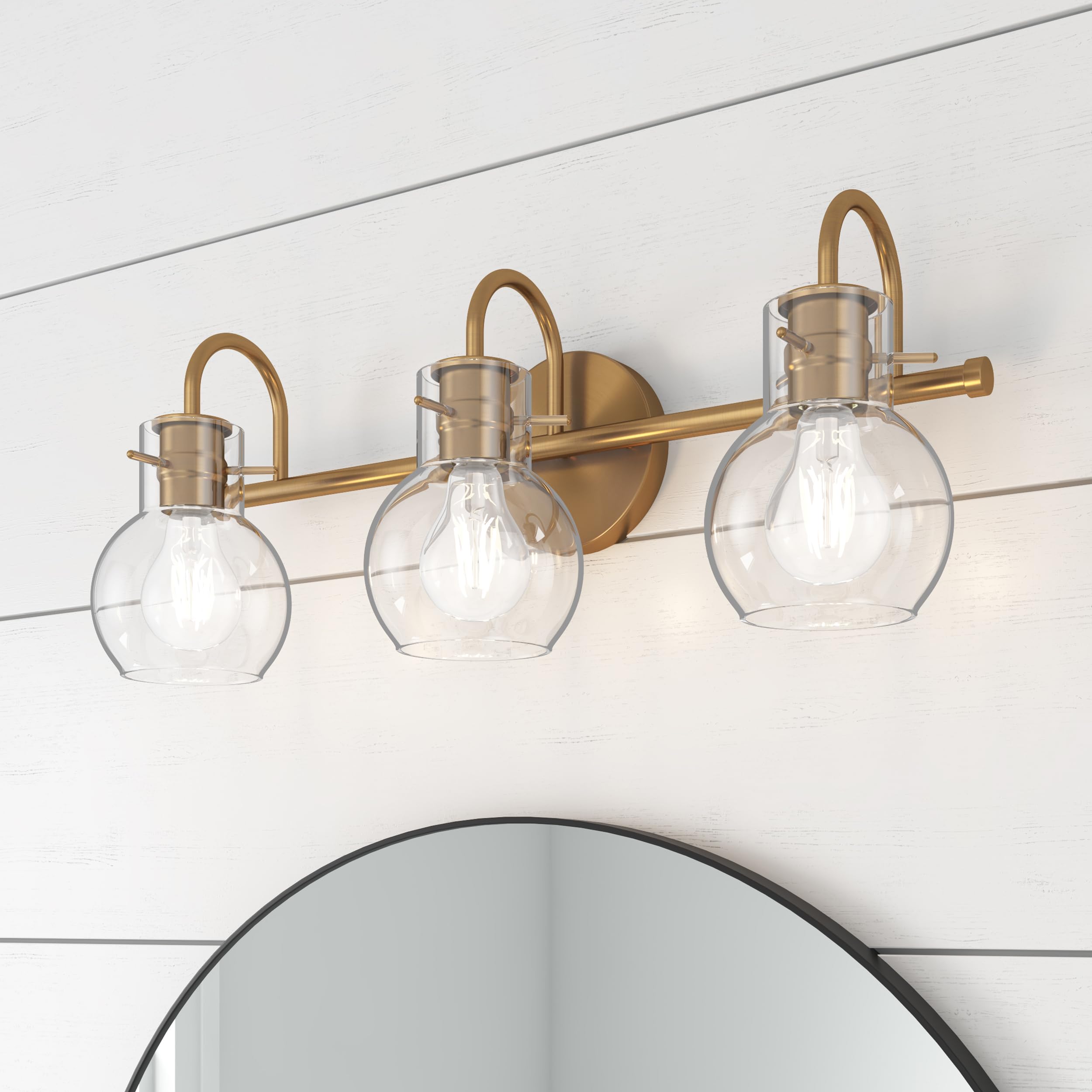 Lampada da Tavolo Moderna a 3 luci per Il Bagno, luci da Tavolo con Finitura Dorata e paralumi in Vetro Trasparente, Illuminazione da Tavolo Vintage sopra Lo Specchio per Il trucc