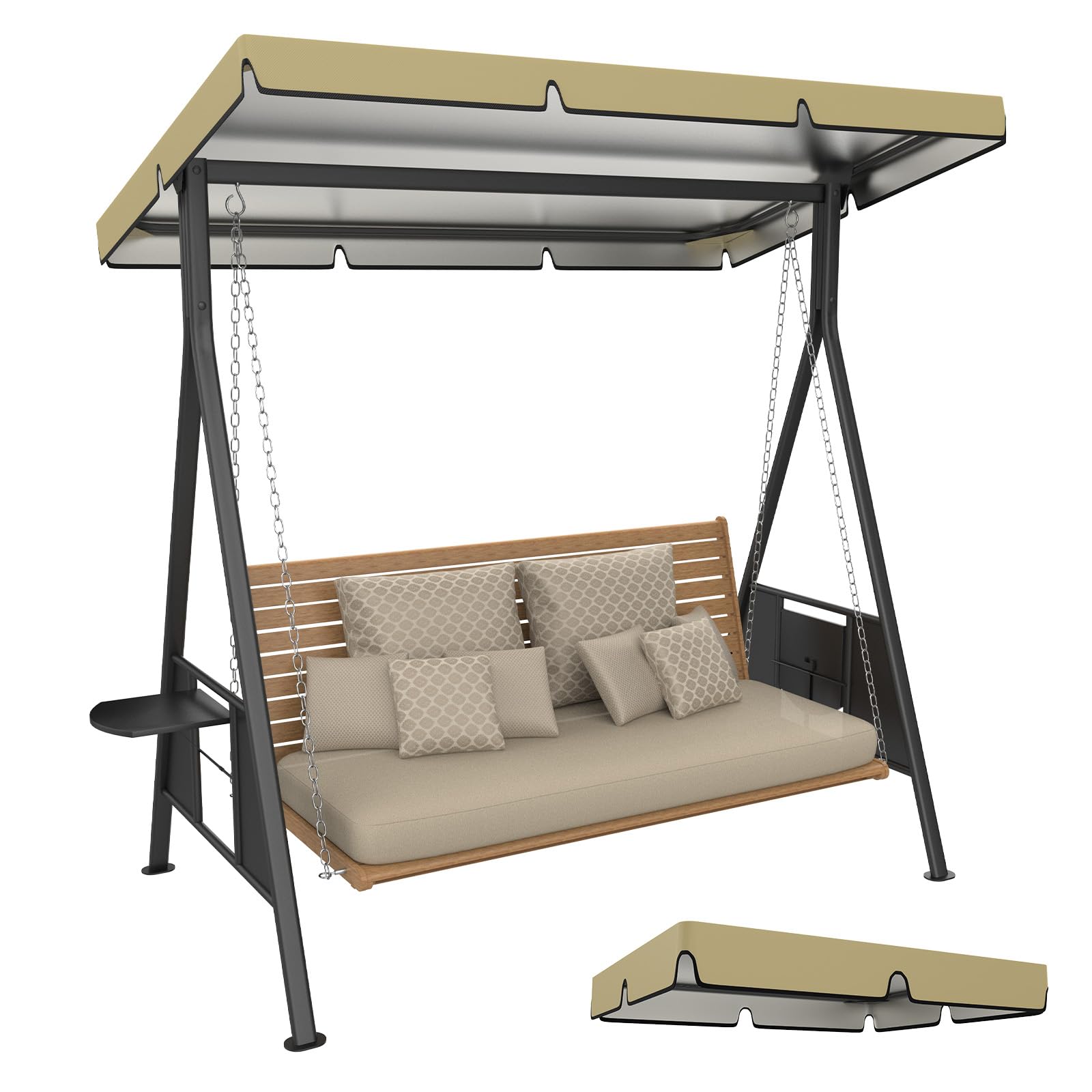 M METERXITY 1-Pack Swing Replacement Canopy, 4.5x3.8x0.6 Inch 600D Thicken Oxford patio swings with canopy Waterproof Fabric for Outdoor Garden/Yard/Park/Porch/Patio [Khaki]
