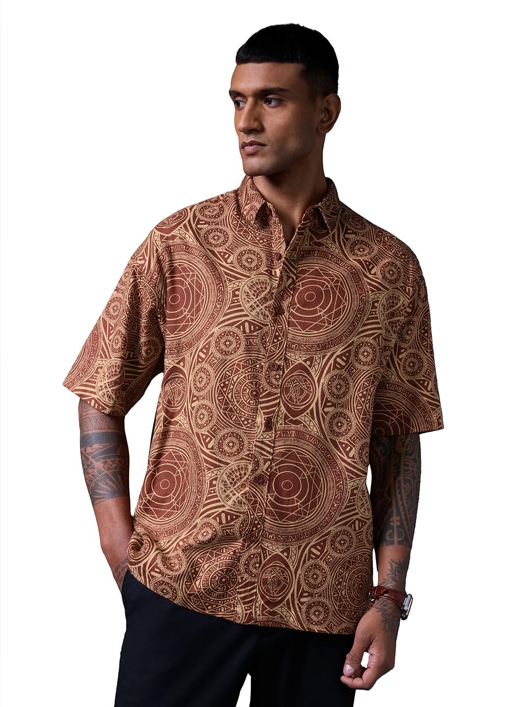 the souled store Marvel: Doctor Strange Men and Boys Short Sleeve Spread Collar Brown All Over Printed Casual Trendy Easy to Style Drop Shoulder Streetwear Cotton Oversized Shirt-picture-30