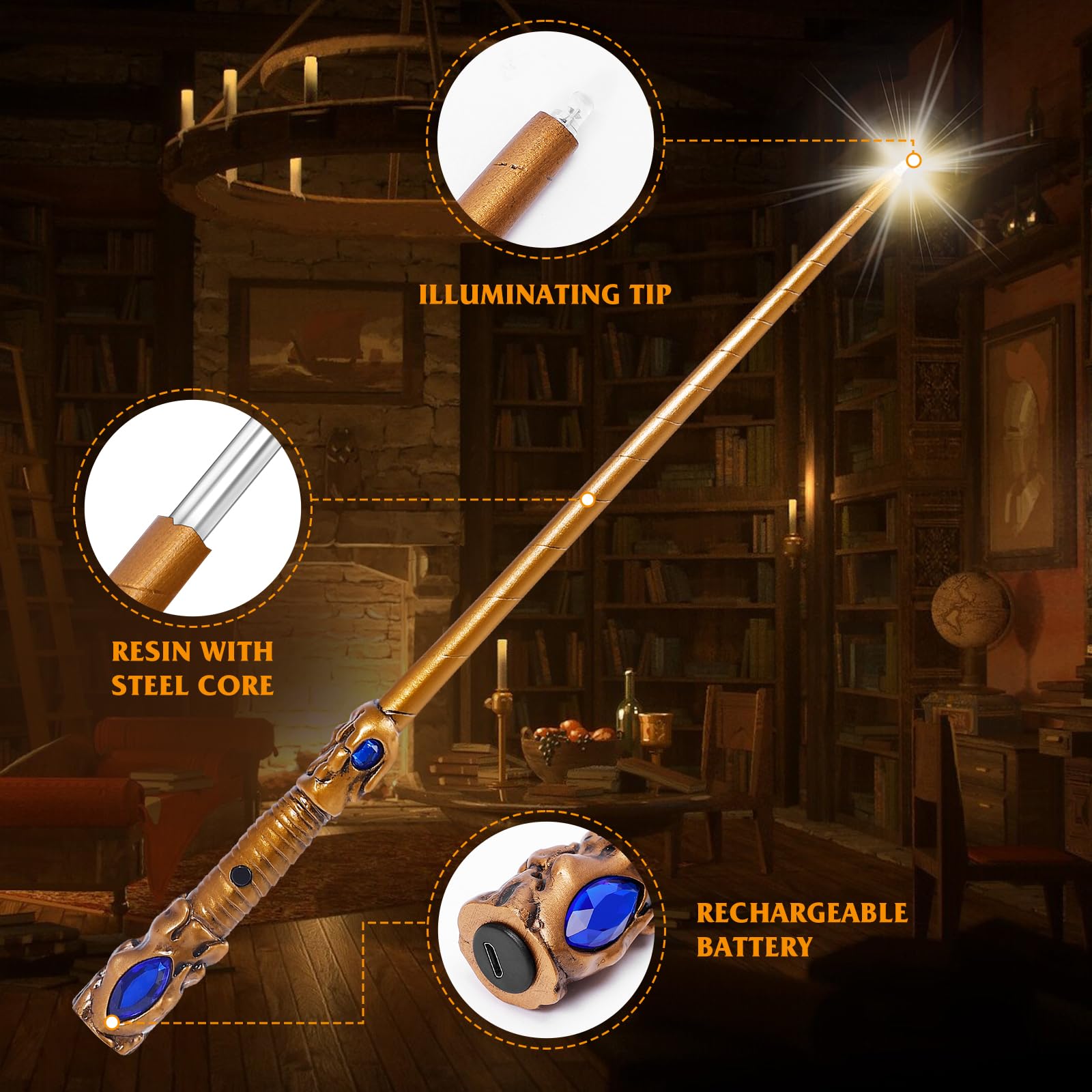 wizard wand vape battery WinSence Light Up Magic Rechargeable Illuminating Golden Wands for Witches Kids Boys Girls Party Gift, Jewel : Toys & Games Choose Flavor:Peach Orange Cranberry performance cart battery wand RAZ LTX25000 25K Puffs Saber