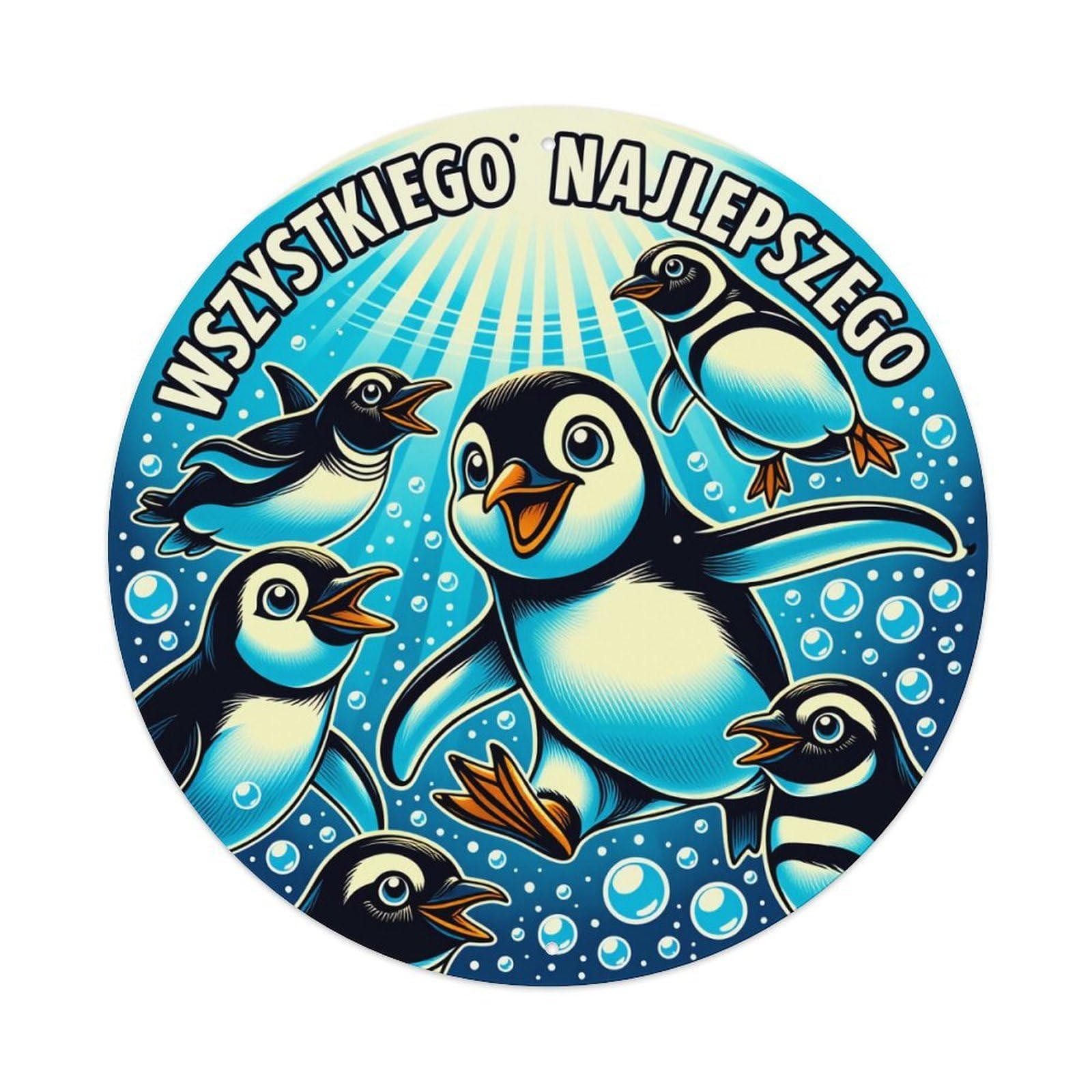 Penguin Group Underwater Scene Round Tin Sign Vintage Style Metal Sign Home Bar Garden Wall Plaque Decor Metal Poster 8x8 Inch