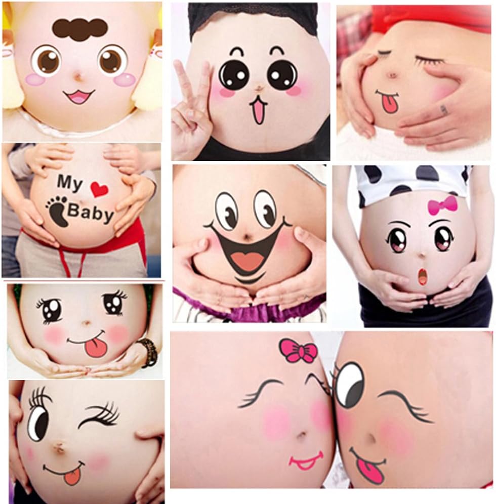 10 Sheets Facial Expressions Pregnancy Baby Bump Belly Stickers Maternity Week Stickers