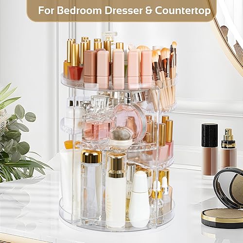 Miniatura 8 de Boxalls Organizador de maquillaje giratorio de gran capacidad, carrusel de maquillaje de 360 grados con compartimento para cepillos, organizador