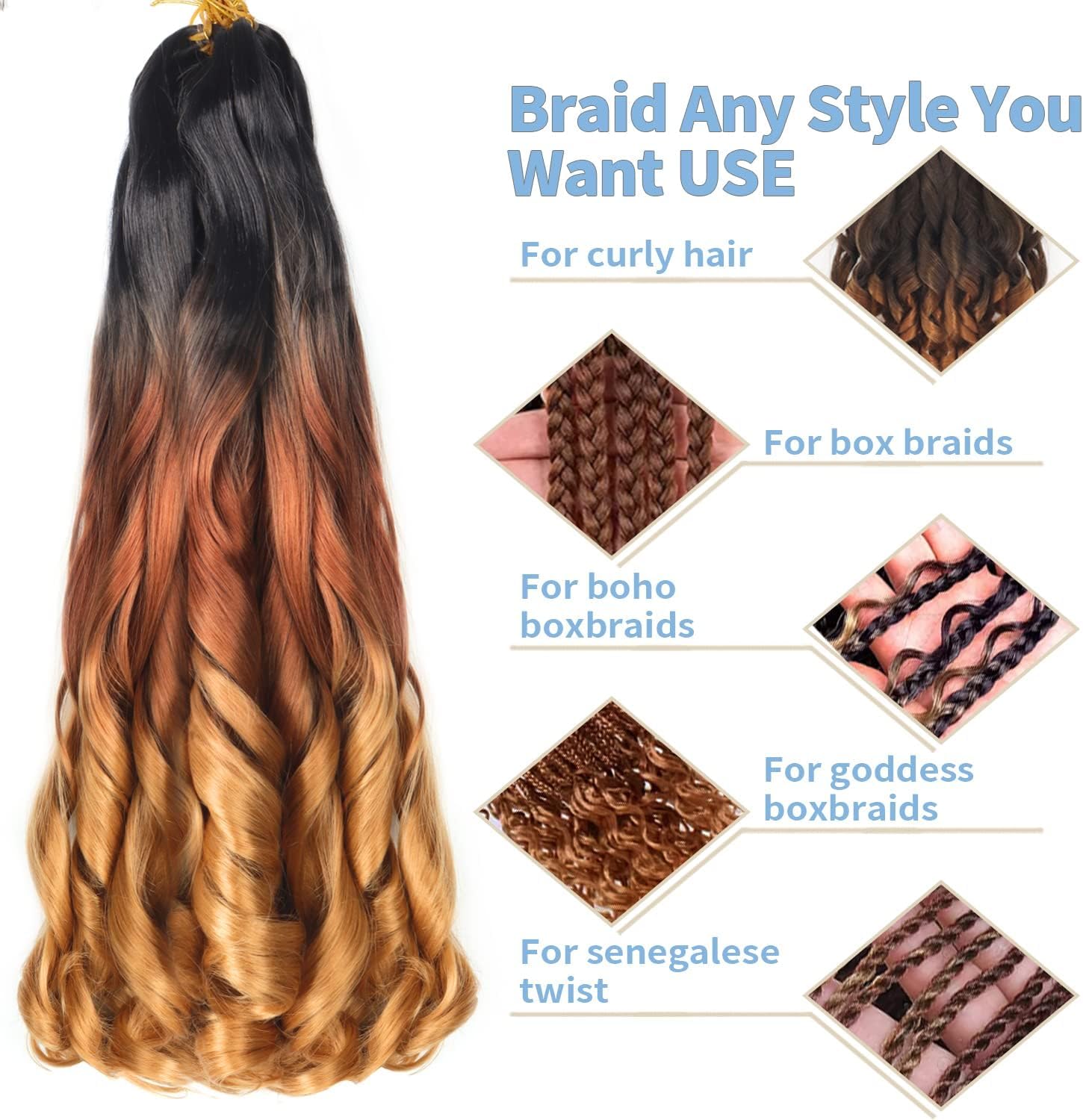 Alaleibaby 26 inch French Curly Braiding Hair 8 Pack Loose Wavy Spiral Curl Braids Crochet Hair Deep Wave Synthetic Extensions Pre Stretched Bouncy Braiding Hair - Image 4