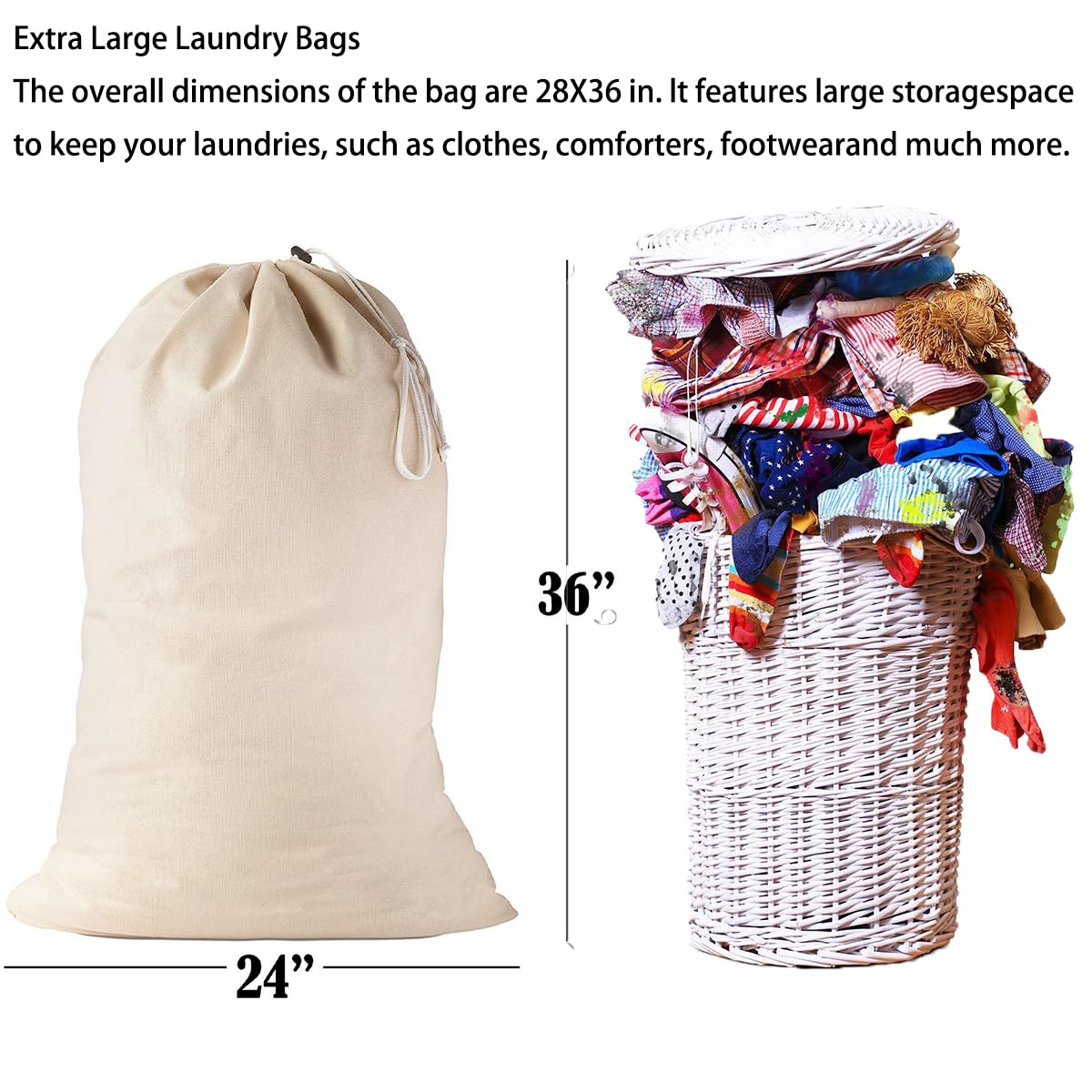 Bolsas de compras extragrandes de almacenamiento de lavandería, 61 x 91 cm, resistente bolsa de lavandería de viaje con cierre de cordón, bolsa de lavandería resistente para dormitorio, apartamento
