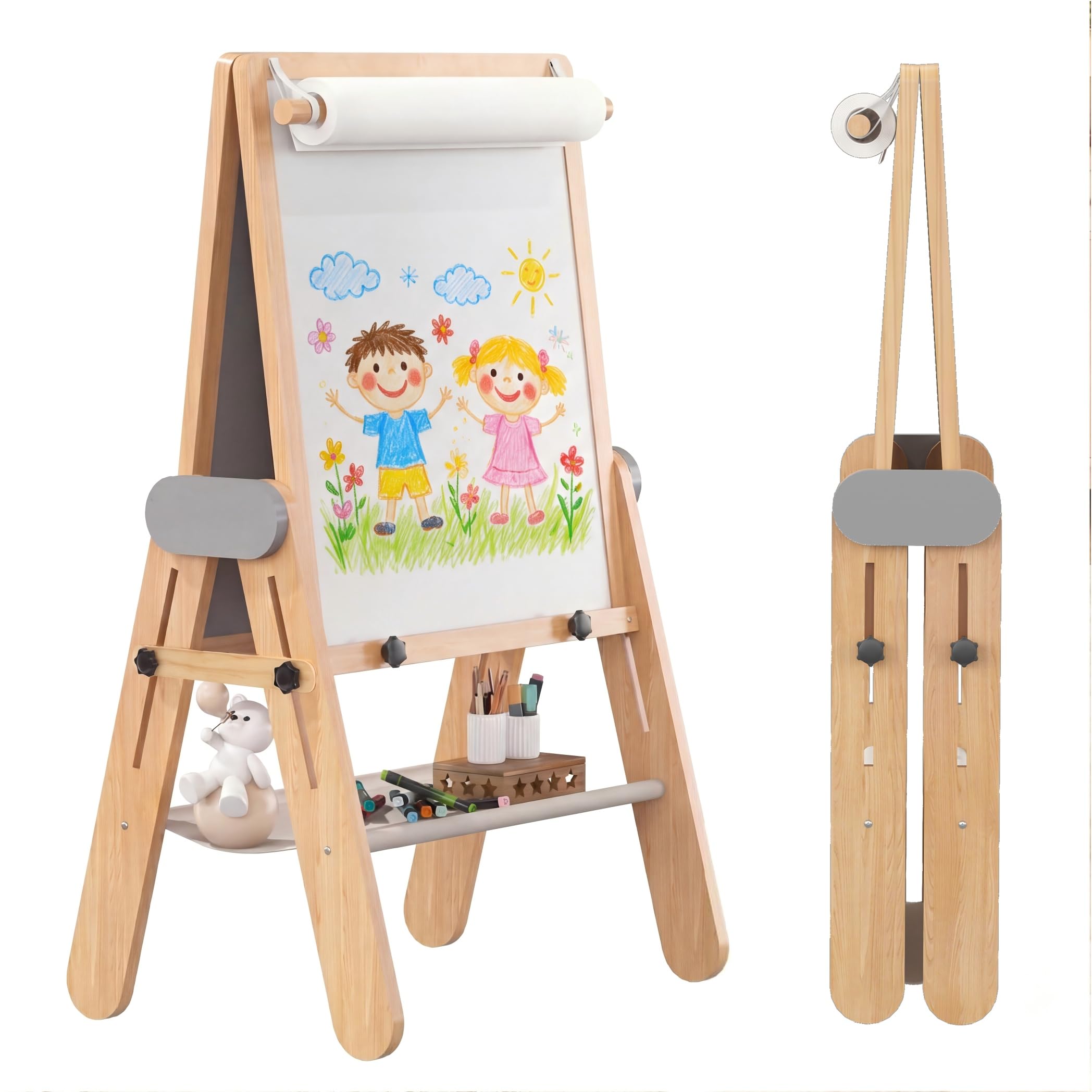 BanaSuper 3-in-1 Foldable Kids Easel, Magnetic Art Board, Height Adjustable — image 1