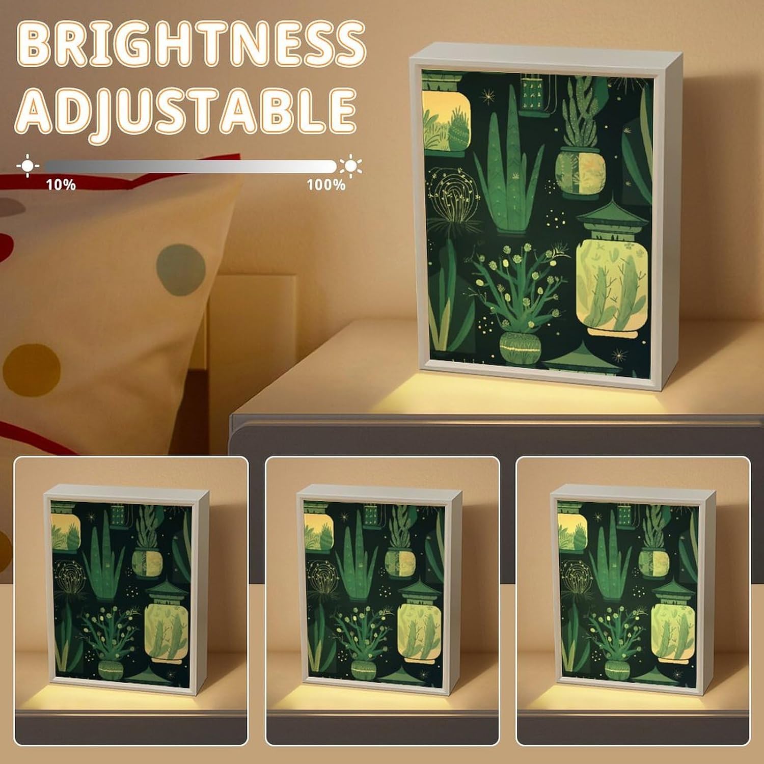 Succulent Plants and Cactus Vanity Mirror with Lights Lighted Makeup Mirror with 3-Color Lighting Dimmable LED Makeup Mirror for Vanity Desk Tabletop Bedroom Dressing Room image 5