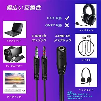 Amazon.co.jp: 二股ヘッドセットスプリッター PC適用 3.5mmメス