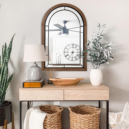 Miniatura 6 de blue page Espejo arqueado, acento de decoración de pared de granja, marco de madera rústica, espejo como ventana para tocador de baño, dormitorio,