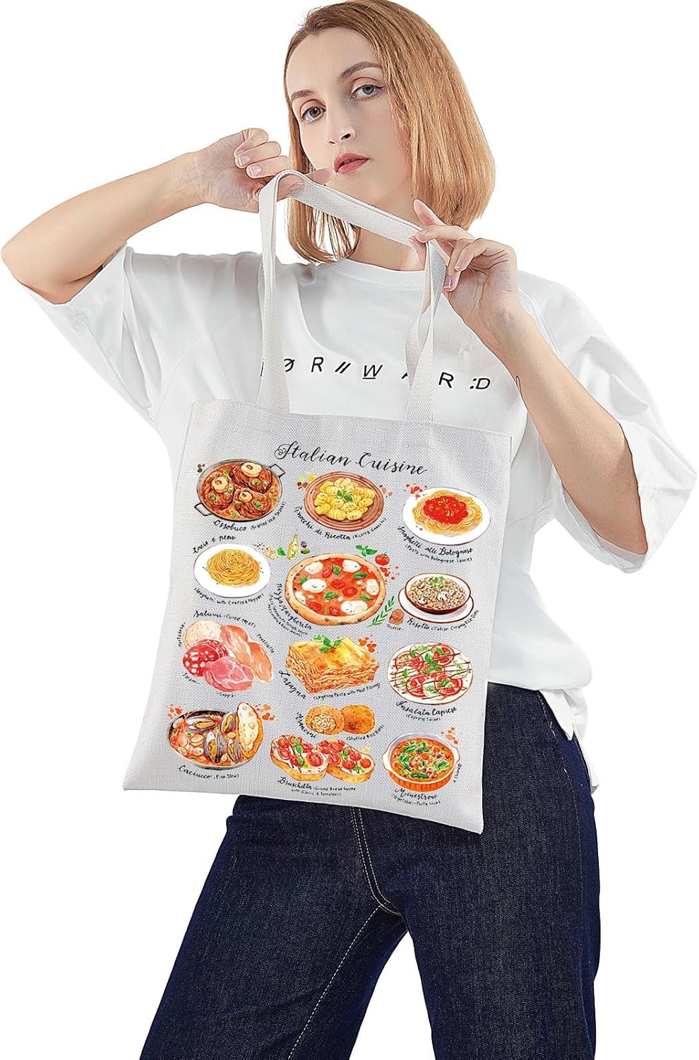 WZMPA Funny Italian Cuisine Tote Bag Italian Travel Gift Italian Vacation Reusable Grocery Bag Italian Trip Merch image 4