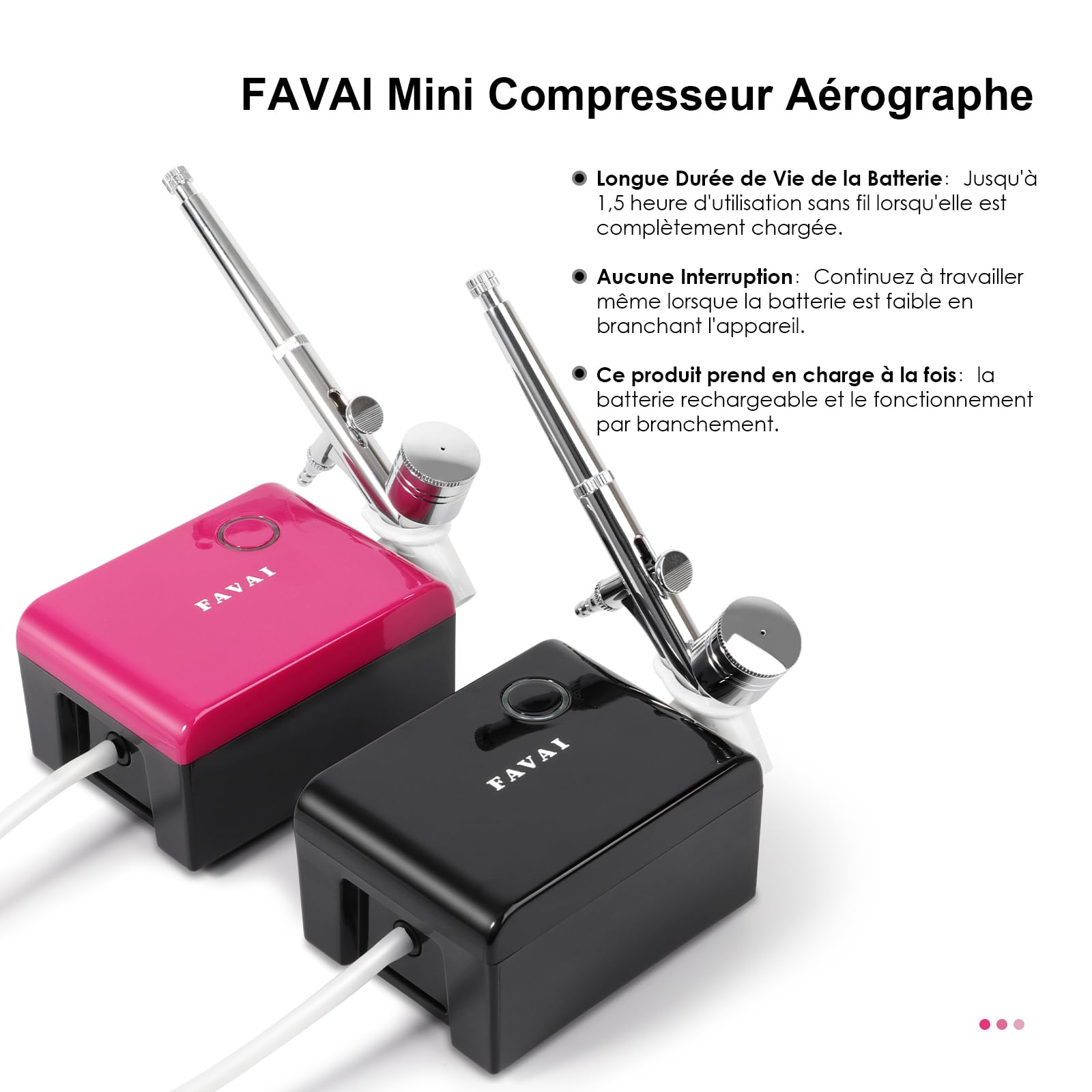 FAVAI Kit Aérographe, Compresseur d’Aérographe Mini Portable Pression Réglable, Rechargeable Haute Précision Compresseur d’Aérographe, Cosmétiques, Stylisme, Peinture (Rose)