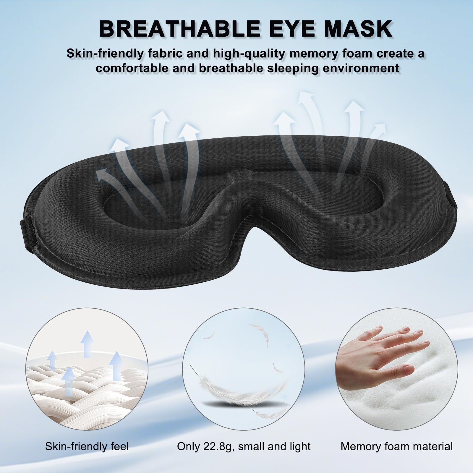 Oumida 3D Schlafmaske für Seitenschläfer, Verstellbares Gummiband, lichtblockierend und Atmungsaktiv, Augenmaske für Männer Frauen, für Reisen, Büro, Yoga (Schwarz)