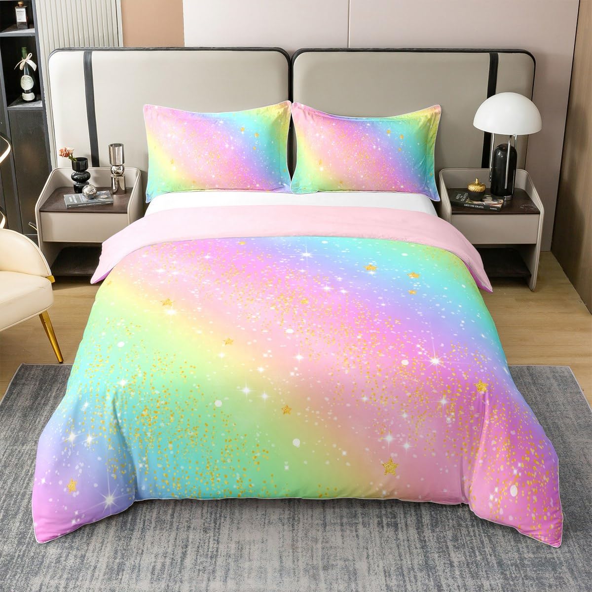 Housse de couette 140x200cm arc-en-ciel pour donner envie aux enfants de dormir