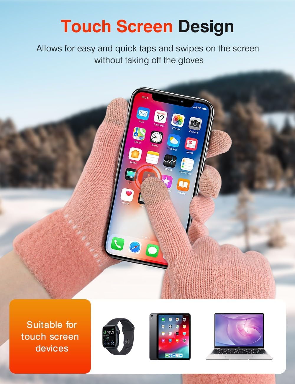 4 Pairs Winter Gloves for Women Cold Weather, Womens Warm Fleece Lined Knit Gloves Winter Touchscreen Texting Gloves