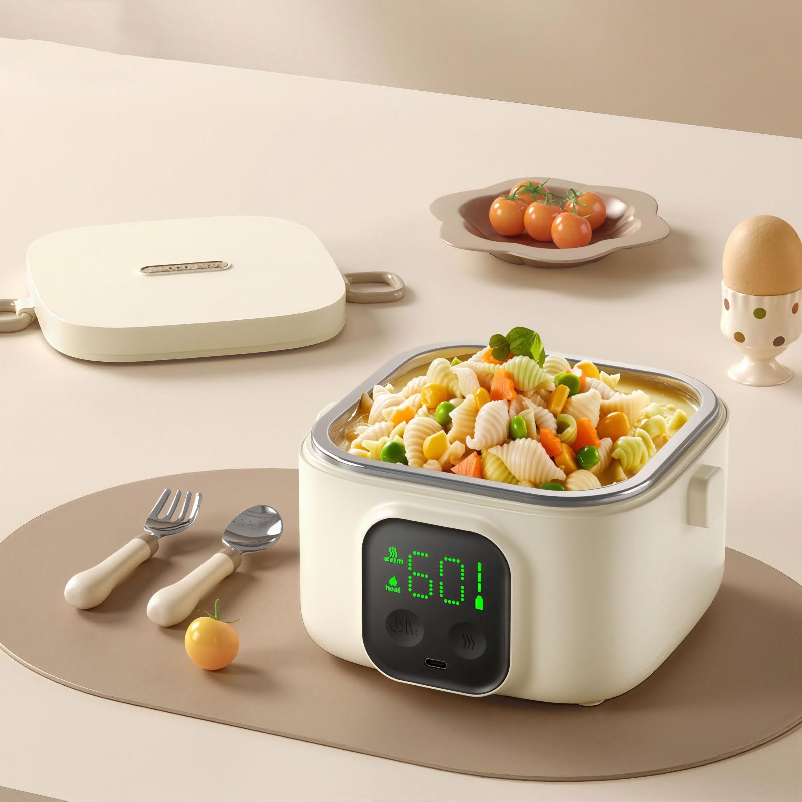 Contenitore per alimenti intelligente con design a prova di perdite, doppio controllo della temperatura per riscaldare e cuocere a vapore, ideale per preparare i pasti e pranzare in viaggio