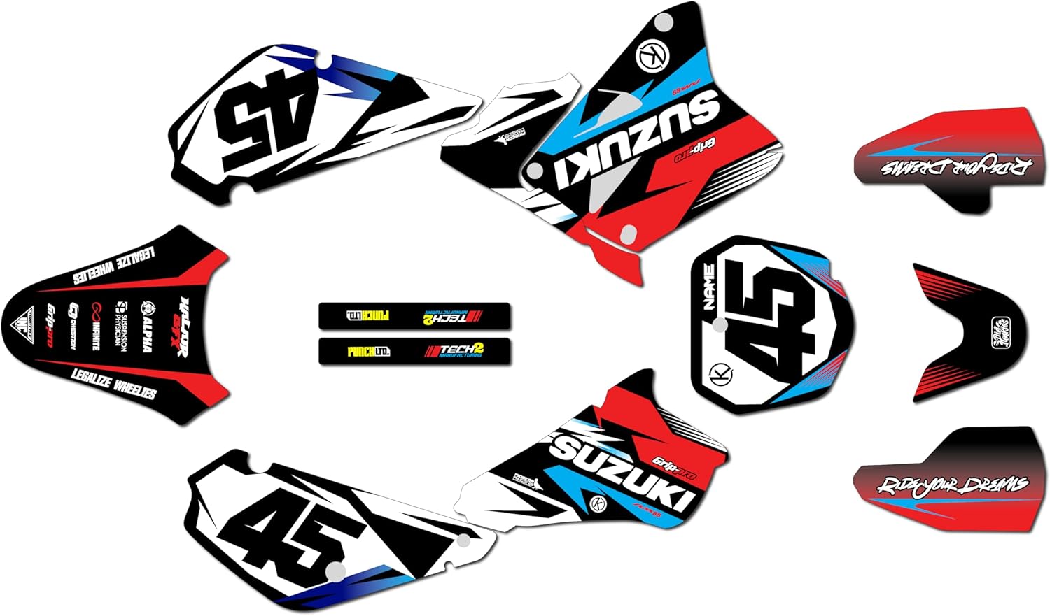 Graphics Kit for Suzuki RM85 (2001+) Division Series Yellow 9 Mil - Easy Go - Dirt Pit Bike Motorcycle Stickers, Dirtbike Racing Automotive Decal Motocross Accessories no-Plastics