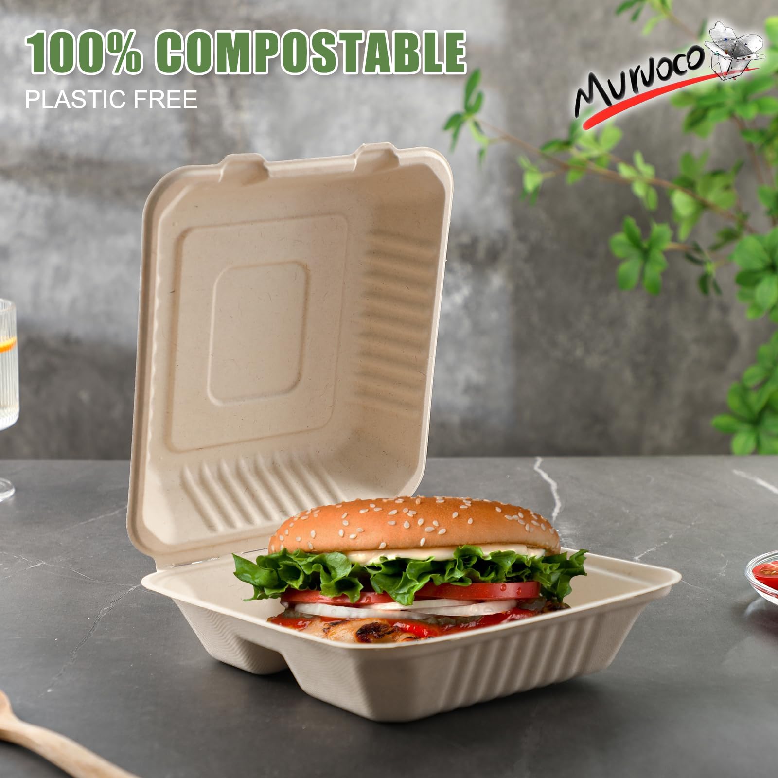 9x6 Inch Food Container 100% Compostable Clamshell Take Out Food ...