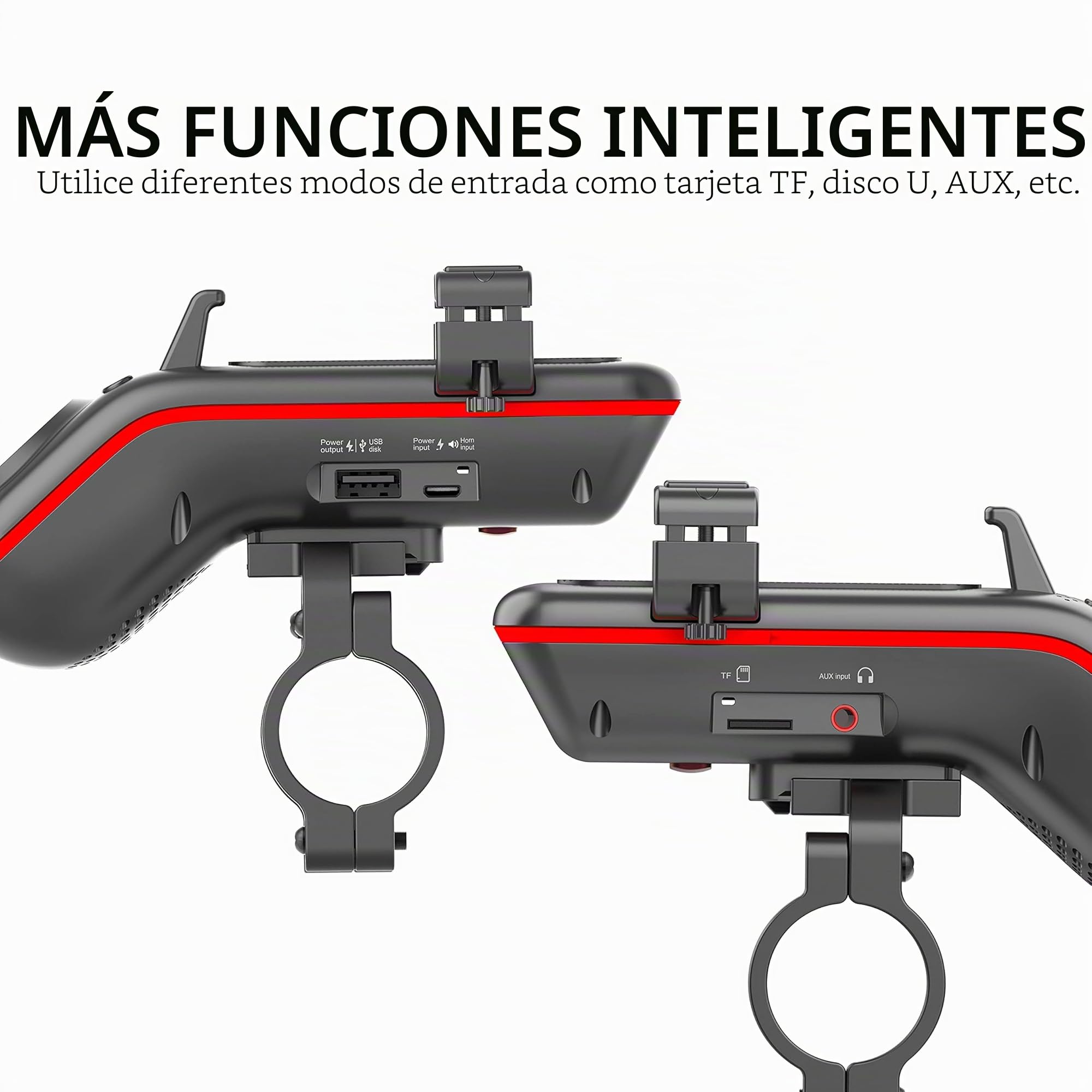 UPPEL Altavoz Bluetooth Bicicleta Portatil Bluetooth 5.1 + Altavoz + 5000mAh Banco de Energía + Luz para Bici +Timbre de Bici + Soporte Móvil Bici Llamadas sin Manos Tarjeta TF IP54 10 en 1 Diseño