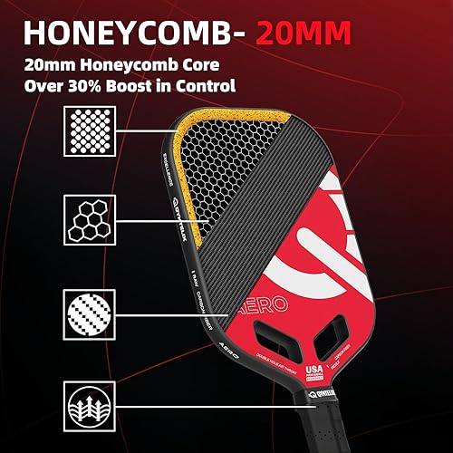 Miniatura 5 de Paleta de pickleball, núcleo de panal de polipropileno de 0.787 in, pala de pickleball de superficie de fibra de carbono T700 con giro de grano