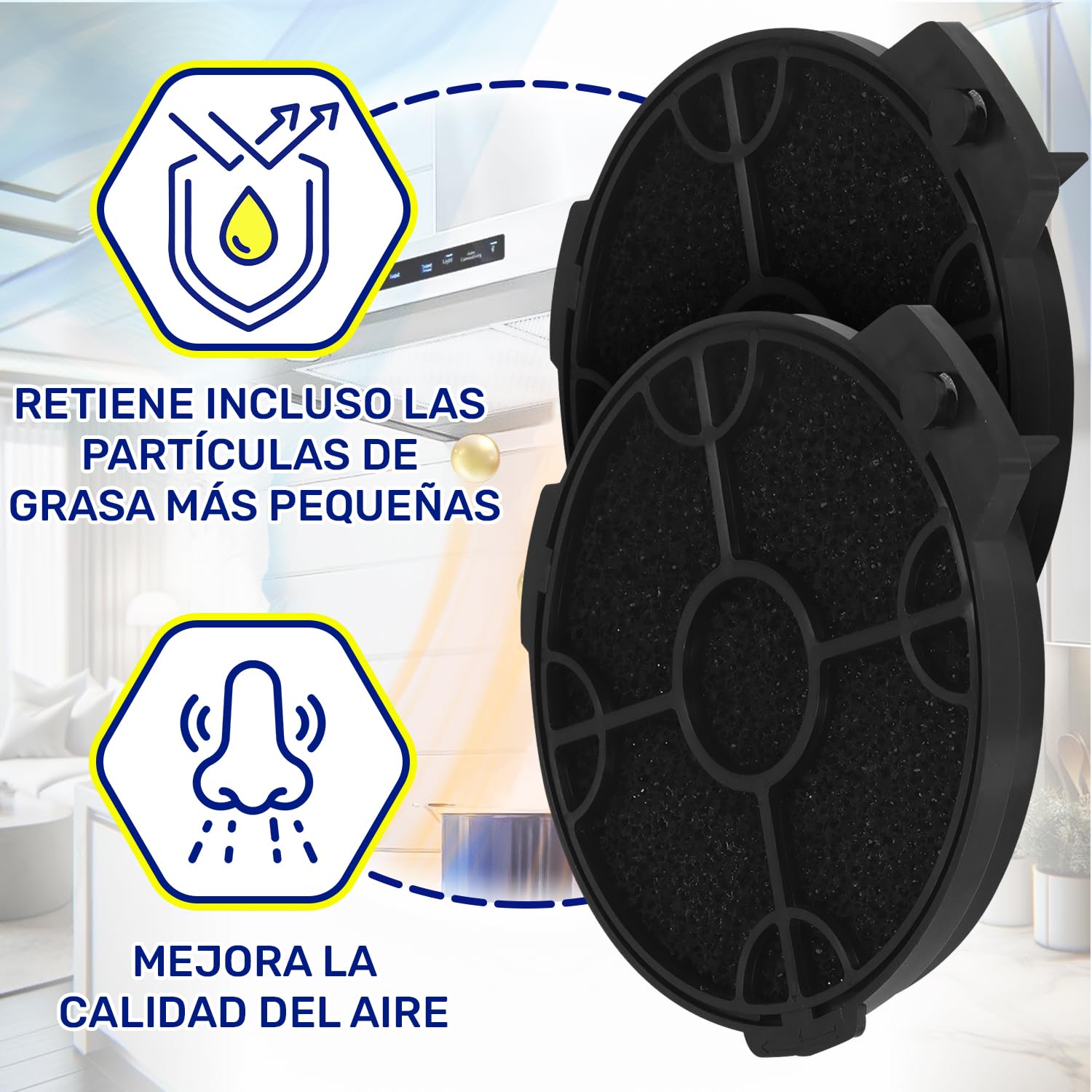 2 Piezas Filtros Carbon Campana Extractora Ø130 mm ART00801 para B&Q | 02859394 para B&Q para Cata para Cooke & Lewis para Designair para Elica para MyAppliances - MONTERAL