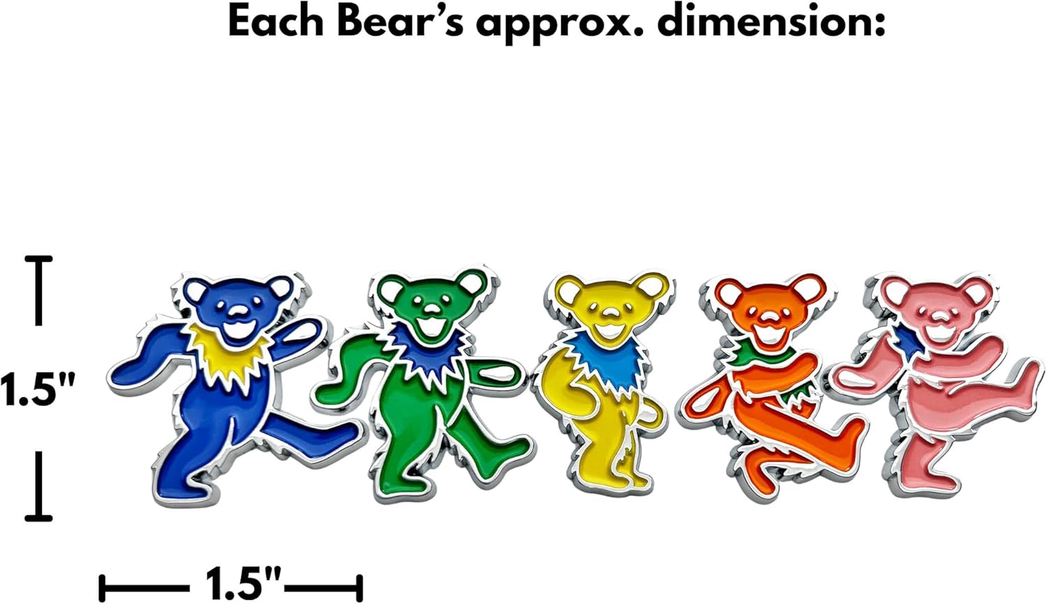 The Bear 5-Pack Car Badge Emblem in Multicolor – ABS Resin Composite, Chrome Finish 3D Decal for Vehicle Exterior