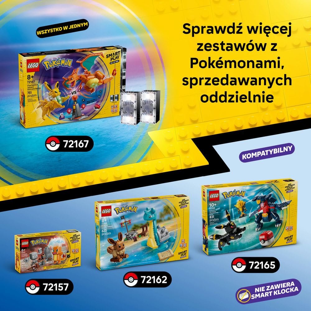 LEGO Pokémon SMART Play: Poszukiwania Mitycznego Mew za pomocą drona 72161 | Interaktywna zabawka z figurką Pokémona z klocków, zestaw kompatybilny, prezent dla dzieci 8+, 3 SMART Tagi, 429 elementów
