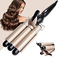 Vista 1 de Varita rizadora de 3 barriles – Doble voltaje temperatura ajustable 0.984 in rizador de pelo, barriles triples de turmalina de cerámica de 1
