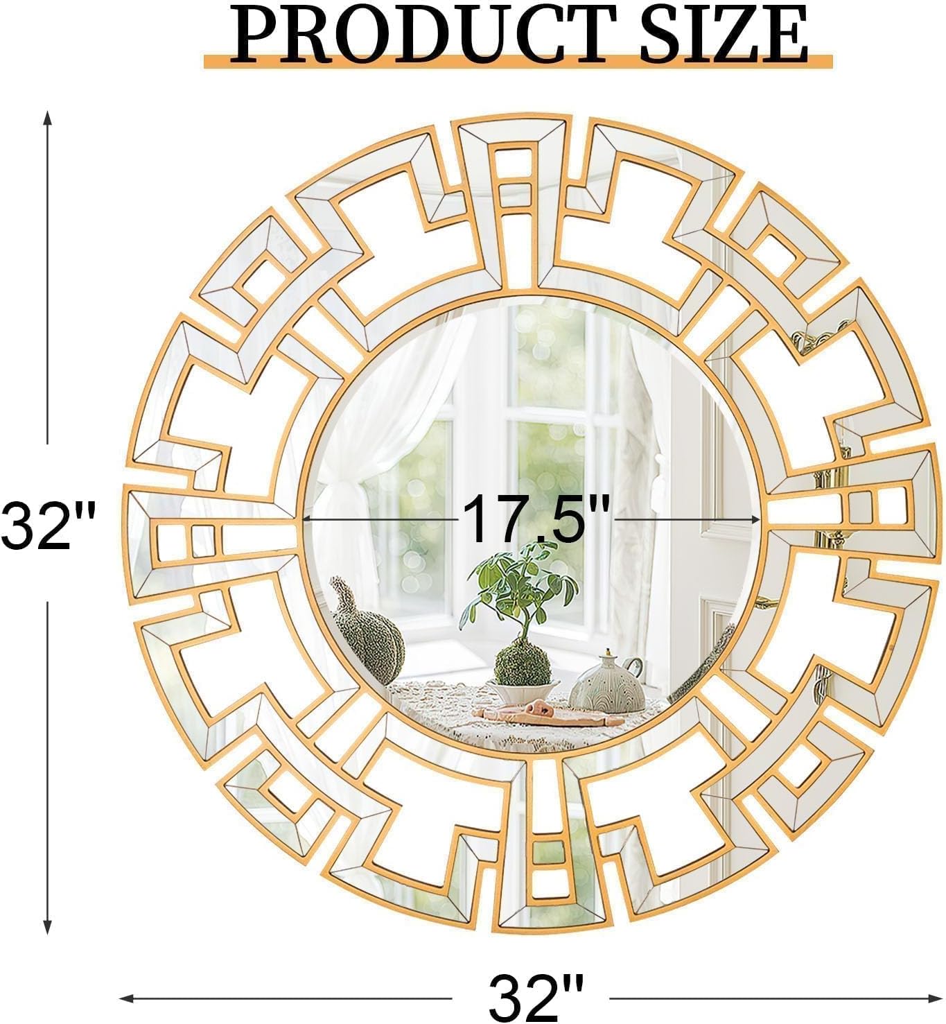 Chende Gold Mirrors for Decor, 32'' Round Wall Mirror with Beveled Glass Frame, Modern Decorative Mirror with Wood Frame for Living Room, Entryway, Dining Room, Bathroom - Image 6