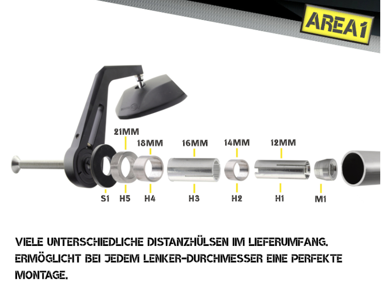 Motorrad Lenkerendenspiegel 2x Motorradspiegel Set Carbon - Für 7/8" Lenker, E-geprüft, Von Area1 Motorradspiegel E Geprüft