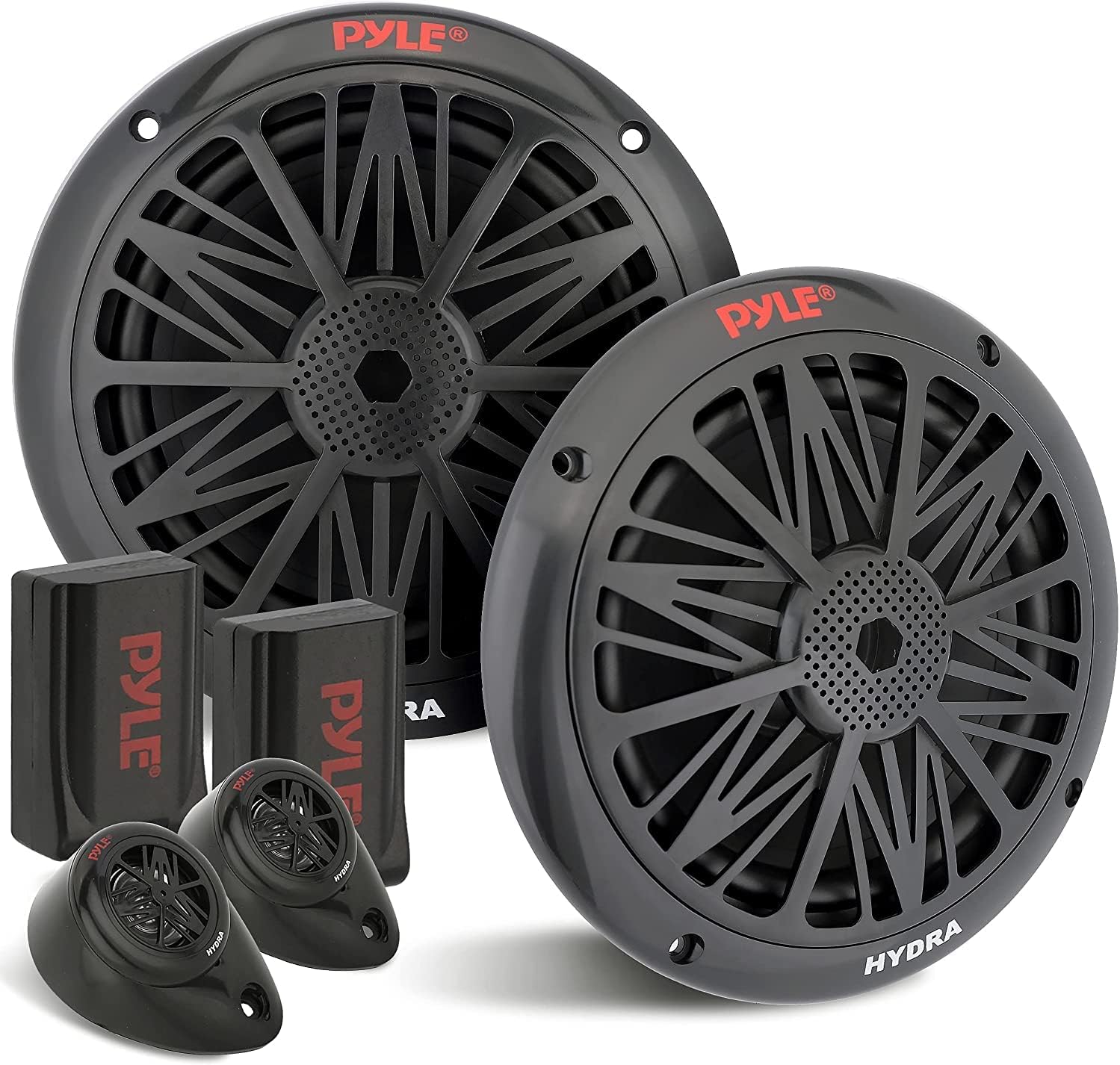 Pyle Auto 200W 4-Channel Marine Amplifier Bluetooth Speaker System with 6.5" Weather Resistant Stereo Speakers