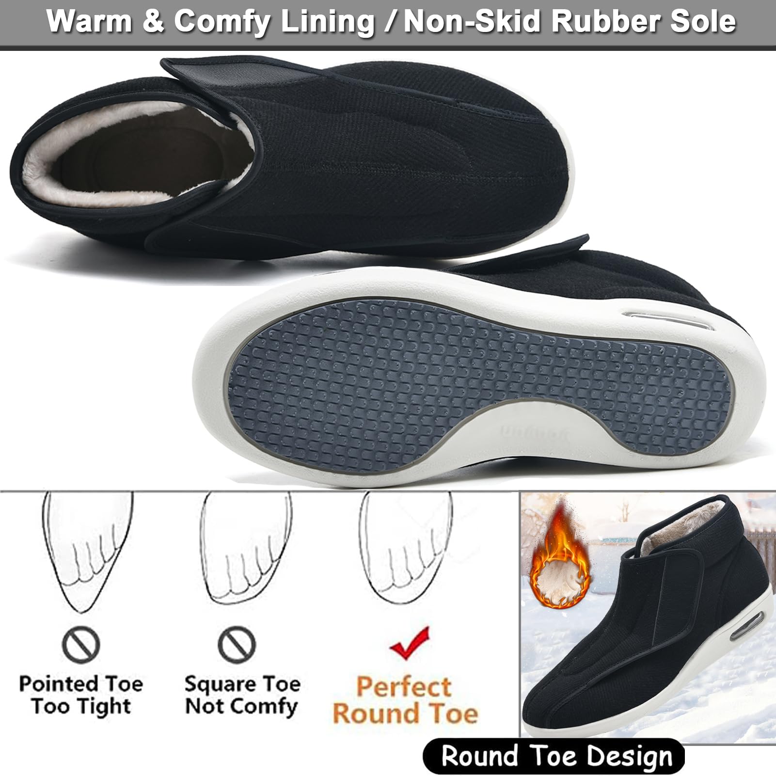 Anziani Scarpe Diabetiche per Uomo Donna Scarpe Ortopediche Slip-on Chiusura Regolabile Scarpe da Passeggio con Sostegno dell'Arco Plantare per Piedi Gonfi Black B EU 40(26cm/10.2in)