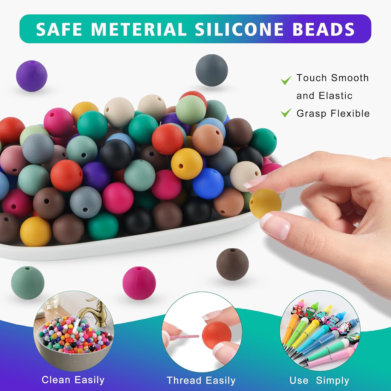 Sunrony 240Pcs 12mm Silicone Beads for Keychain Making, Mixed Color Round Silicone Beads for Pens and Necklace Bracelet Crafts Making (Multicolor Deep) - Image 5