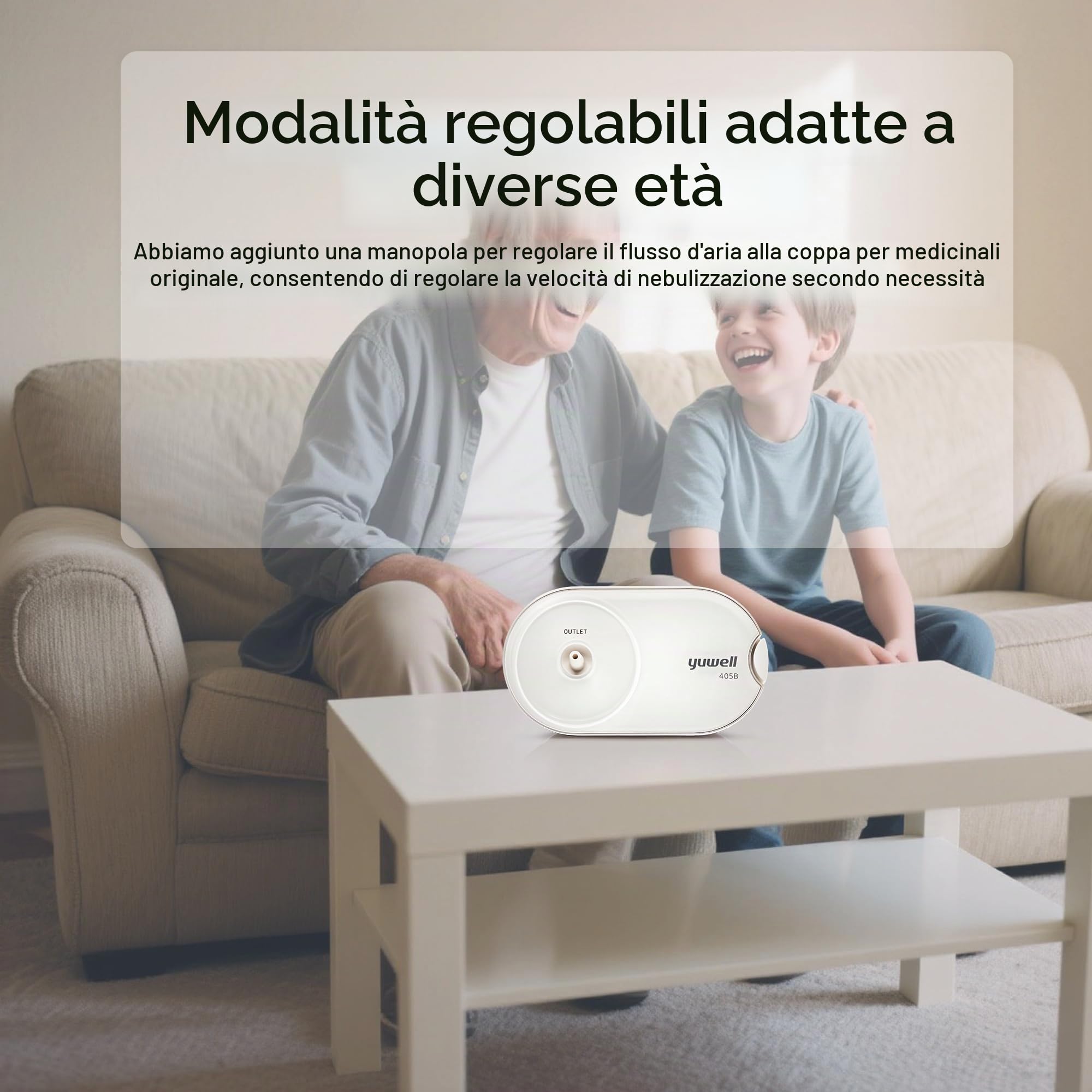 yuwell Aerosol con Tecnologia ad Aria Compressa Mediante Compressore, Design Leggero e Portatile, per il Trattamento delle Vie Respiratorie, Adatto per Adulti e Bambini, Facile da Pulire (405B)