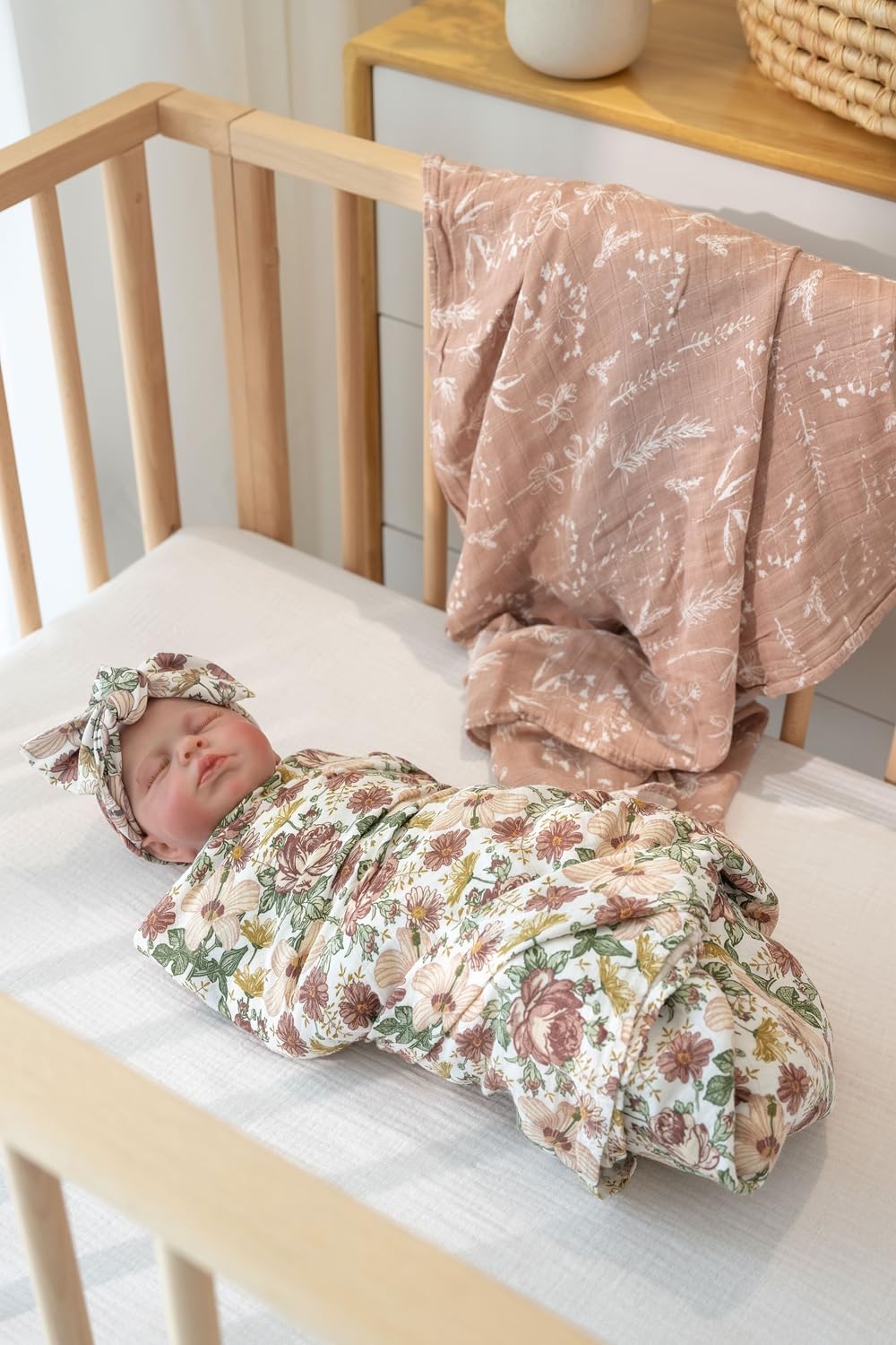 Little Jump 2 Pack Western Wild Flowers Muslin Swaddle Blankets for Baby Girls, Receiving Blanket Large 47 x 47 inches, Soft Breathable Muslin Baby Blanket for Newborn(Vintage Floral) - Image 4