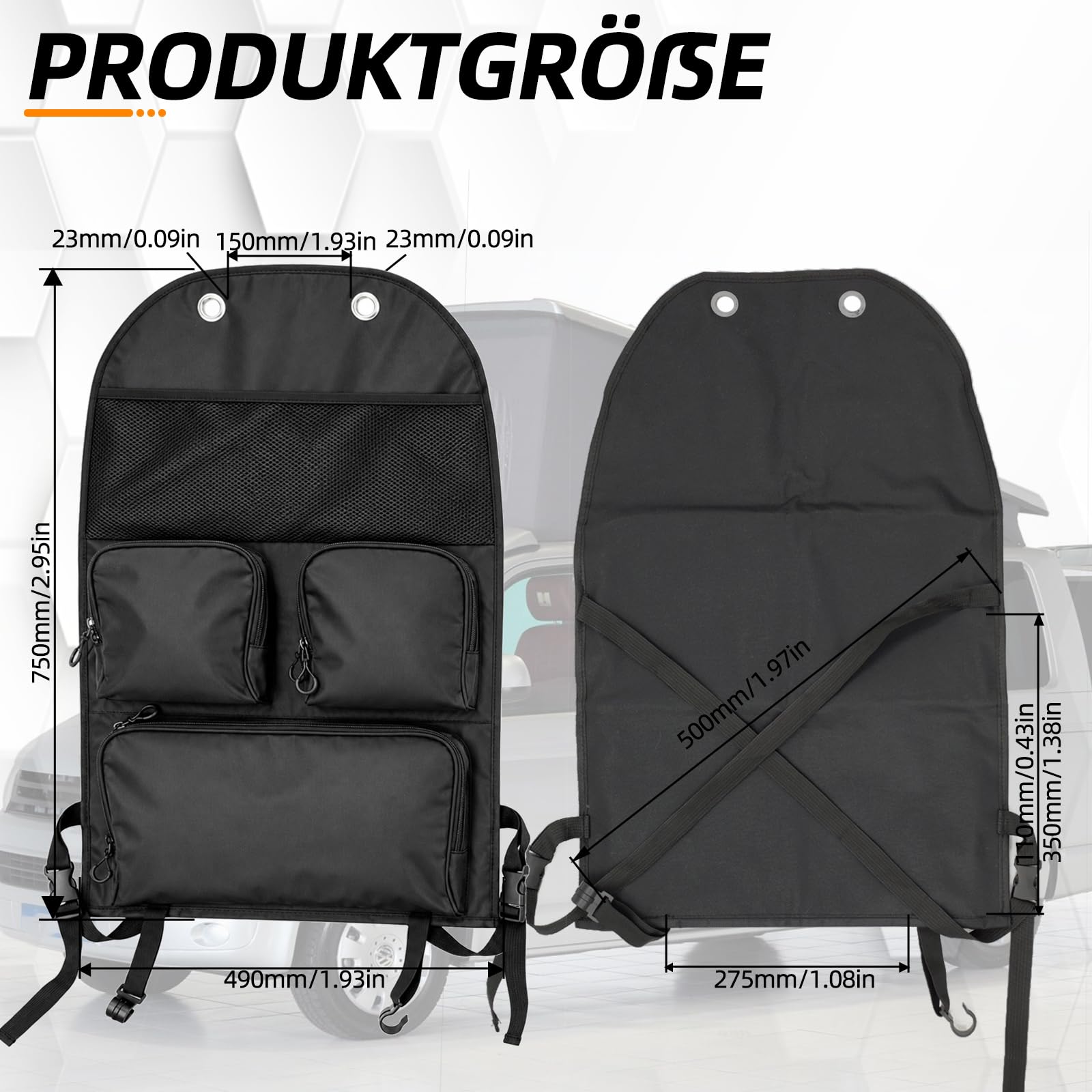 Organizer-Tasche für einen Autositz, Aufbewahrungstasche mit mehreren Fächern, passend für Volkswagen T5, T6 und T6.1, wasserdicht und feuchtigkeitsbeständig, ideal für Camping und Reisen