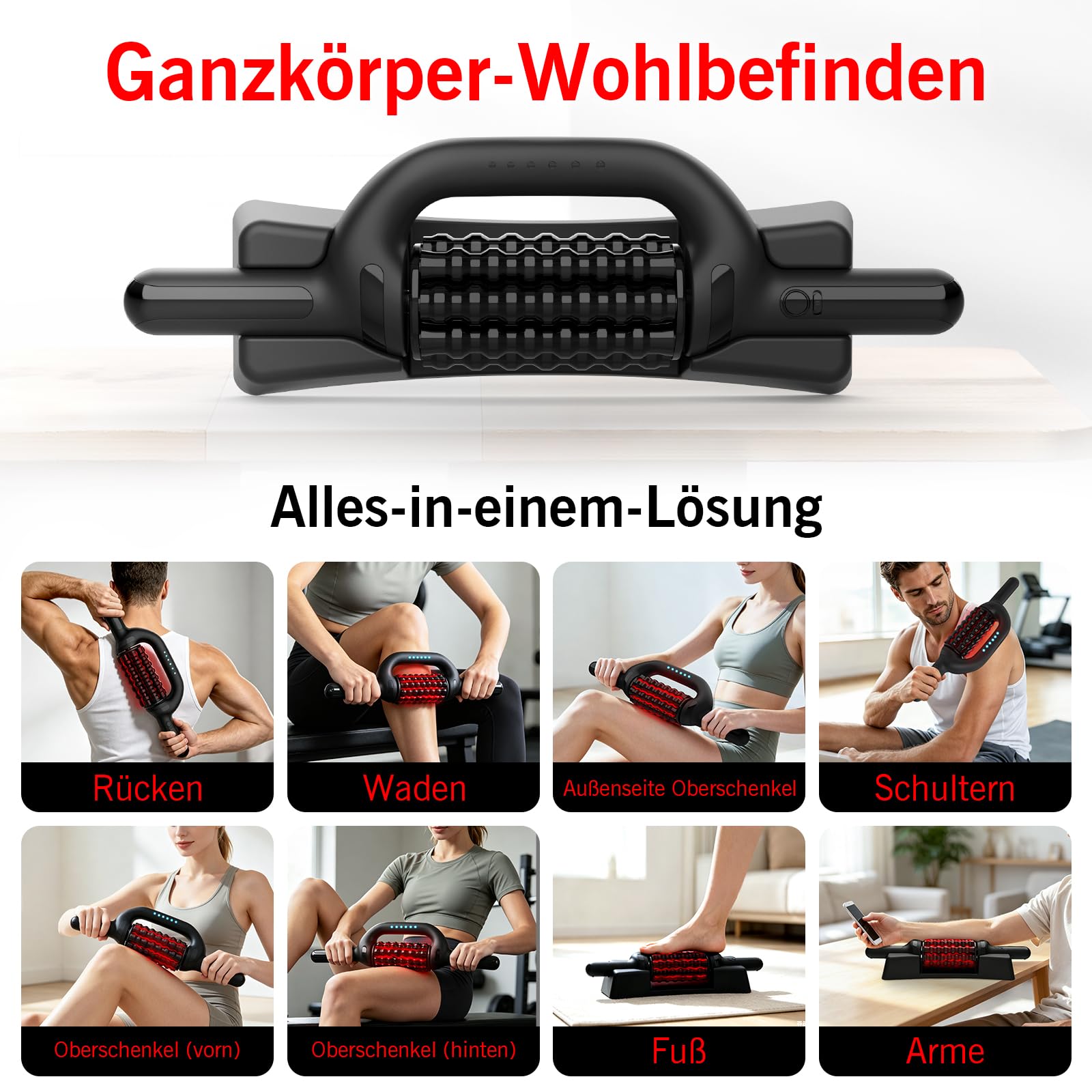 Elektrische Faszienrolle Rotlicht Elektrisch Massageroller | Klopfmassage, 6 Stufen, Freihand-Station, Deep Tissue Massagegerät für Rücken Nacken Beine Ganzkörper, Muskelentspannung