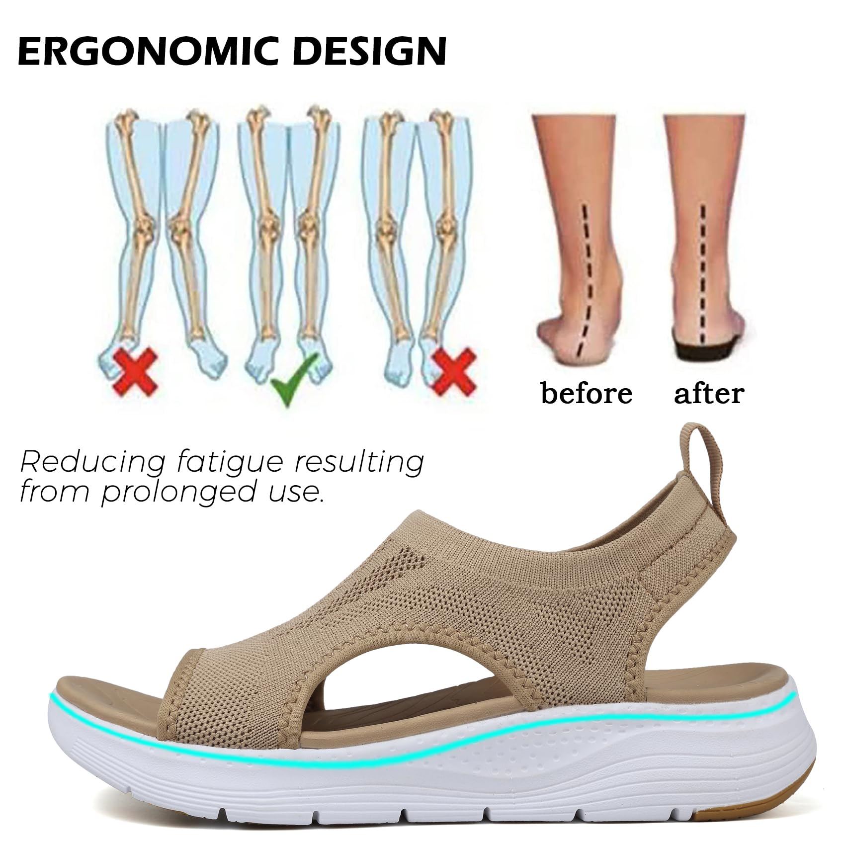 DimaiGlobal Sandali Donna Estive Comodi Ortopedici con Punta Aperta Scarpe Lavabili Sandalo Sportivo Scarpe con Zeppa