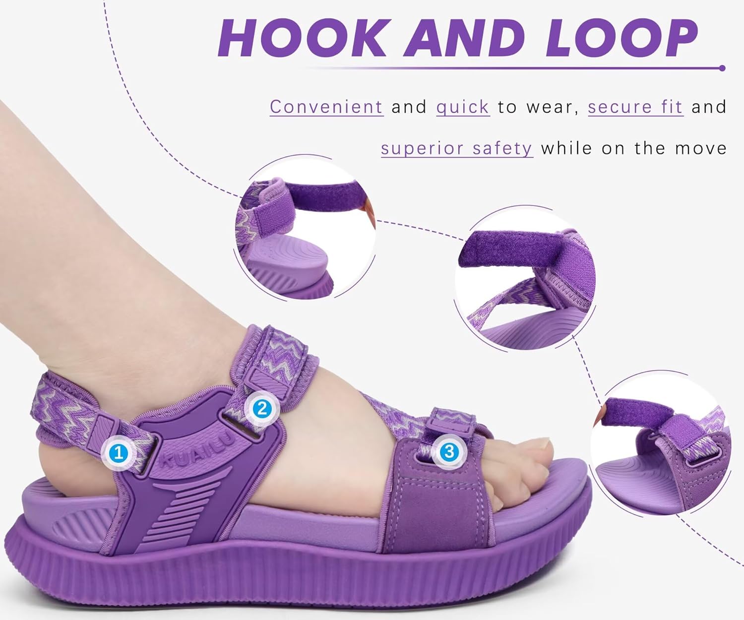 KuaiLu Womens Orthopedic Walking Sandals Arch Support Recovery Sport Outdoor Hiking Water Sandles Thick Athletic Cushion Comfortable Plantar Fasciitis Adjustable Sandals US6-12 - Image 5