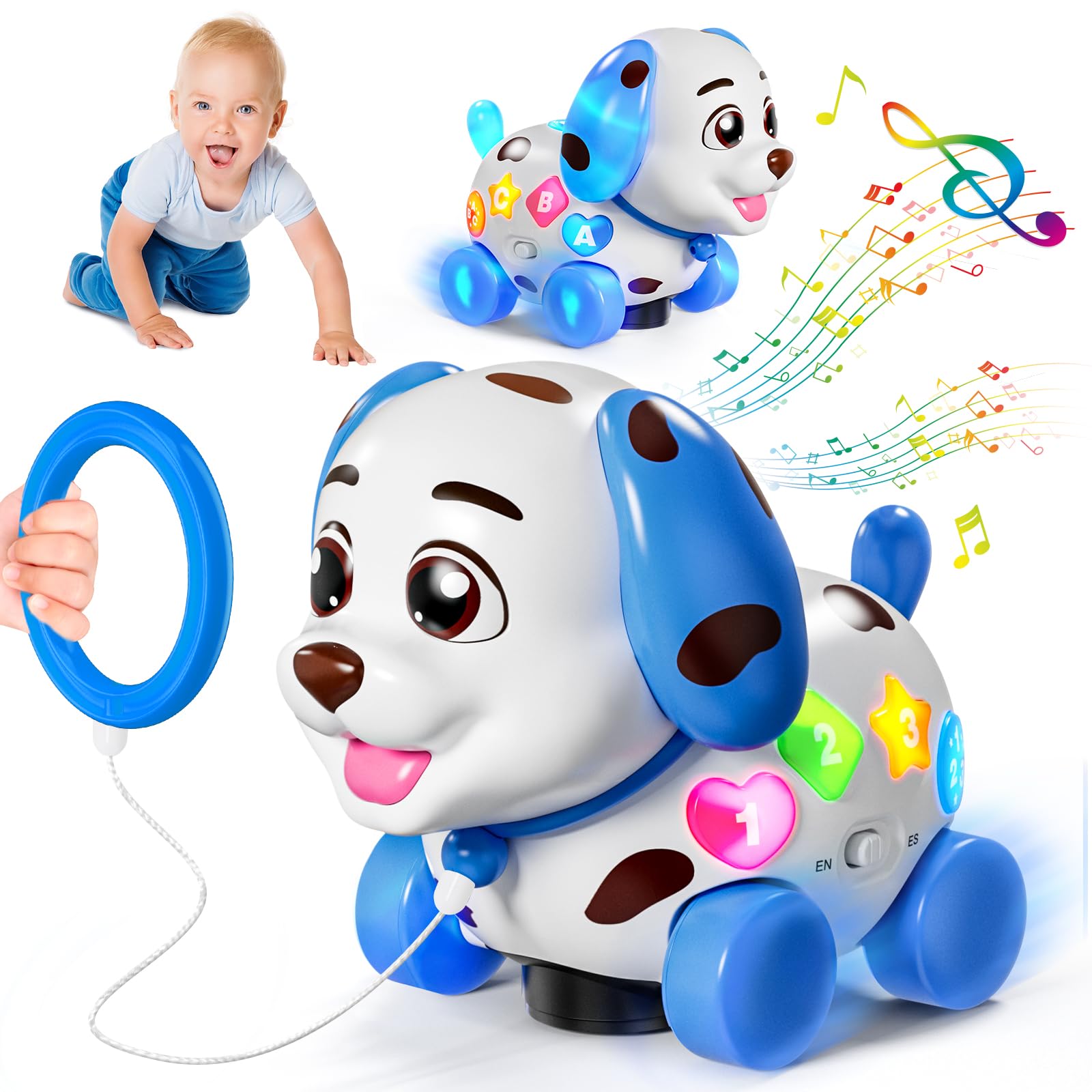 HumorPlay Musical Puppy Baby Toy 6-12-18 Month, Crawling & Walking Toys for 1 Year Old Boy Girl Gifts, Birthday Gift for 1 Year Old Boy Toy, Bilingual Infant Present for 6 7 8 9 10 Month